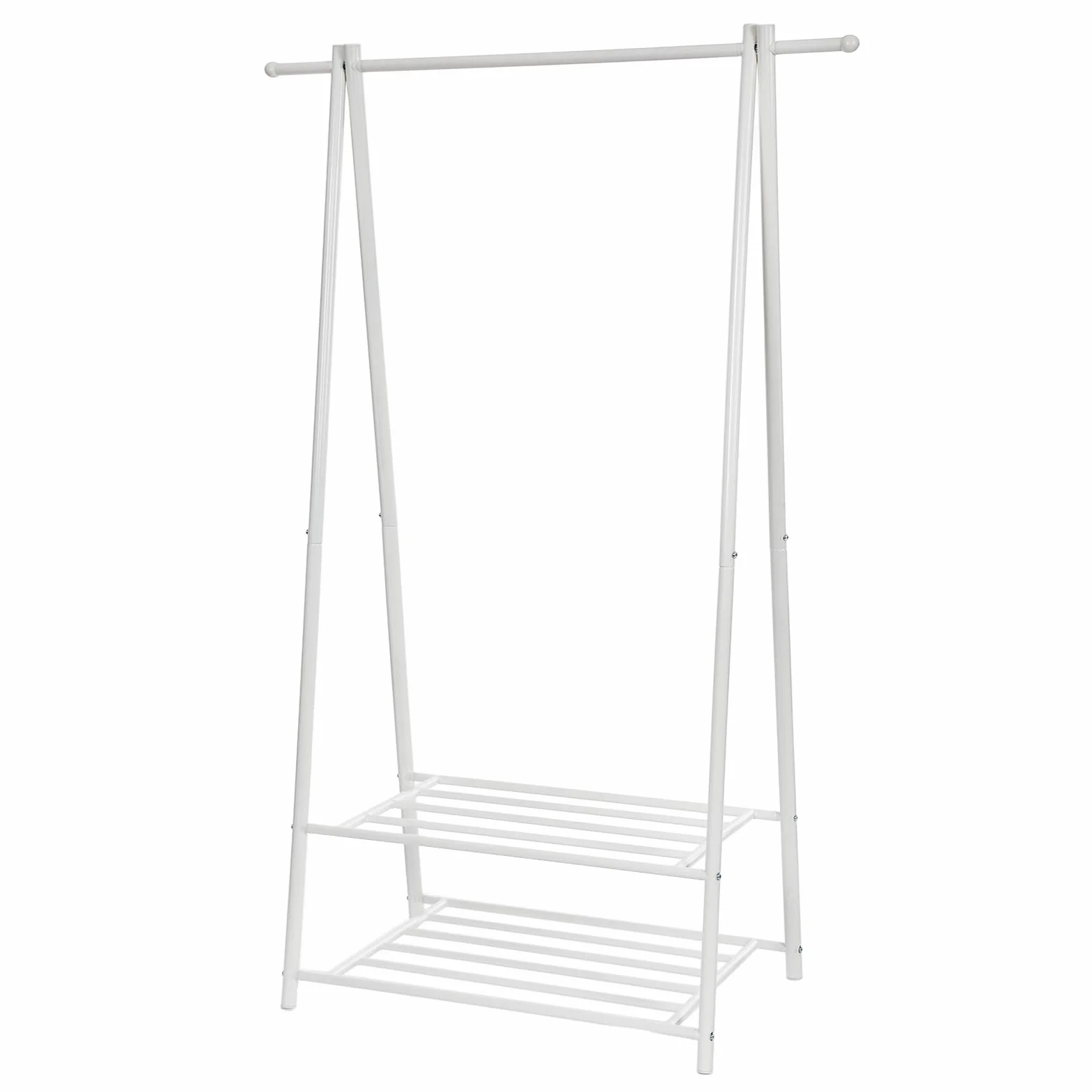 SONGMICS Wieszak na ubrania, wieszak na płaszcze, szafa, 2 półki na buty i pudełka, metalowa rama, oszczędność miejsca, idealny do sypialni, przedpokoju i biura, kremowo-biały HSR05W