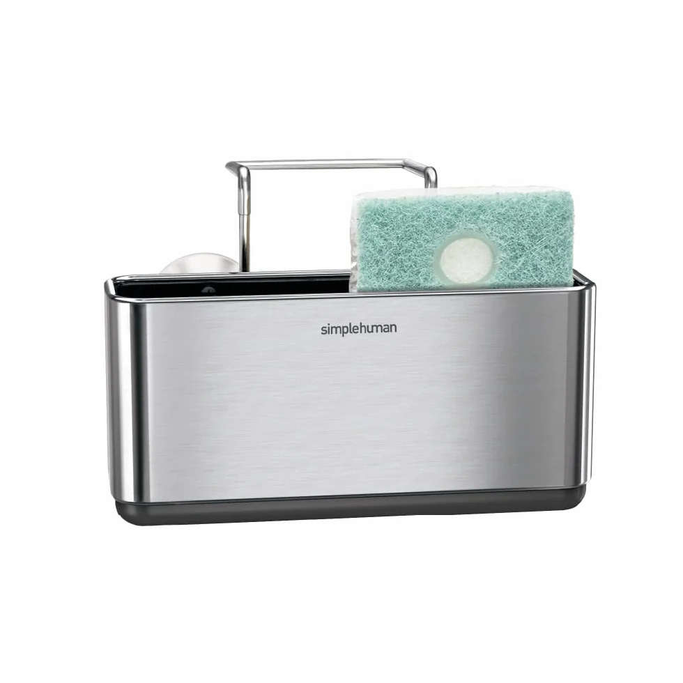 simplehuman KT1134 Smukły organizer na zlew kuchenny, z przyssawkami, wieszak na krawędź druciana, przechowywanie gąbki, nierdzewny, szczotkowana stal nierdzewna