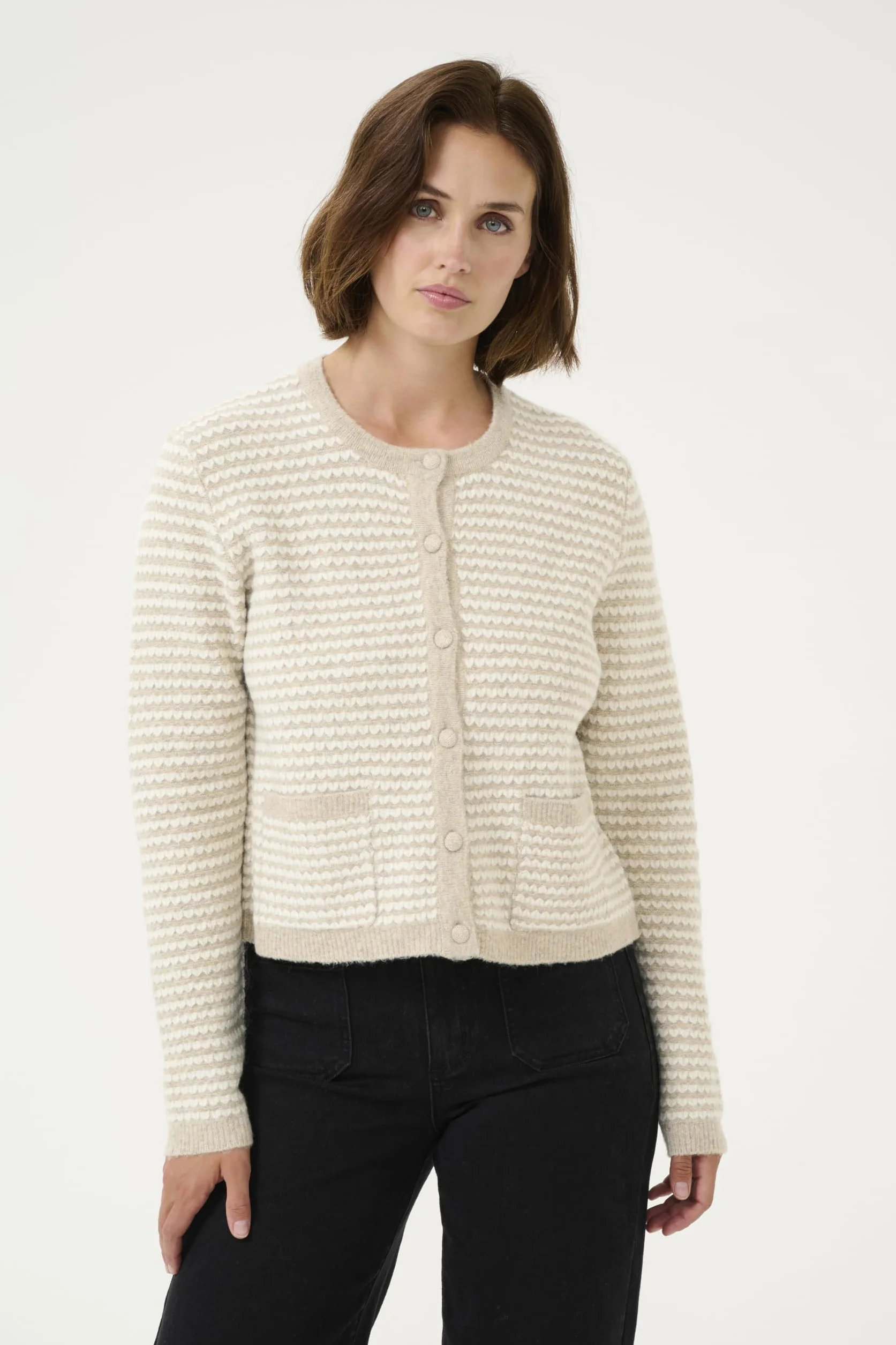 KAFFE Pulower Kobiety Kaffe Women's Pullover Crew Neck Relaxed Fit Long Sleeves Textured Knit