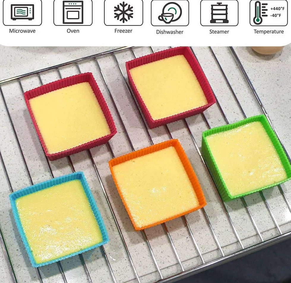 Webake Duże Silikonowe Foremki na Babeczki Kwadratowe 9 cm 8 Szt. do Frytkownicy Powietrznej