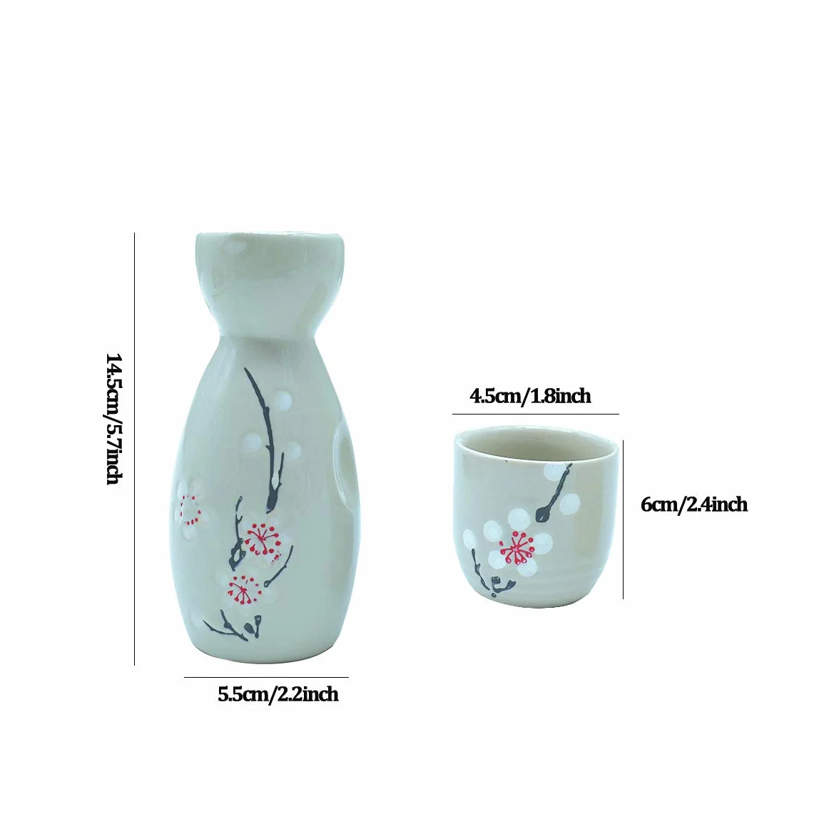 Zestaw do sake, 5-częściowy, ręcznie malowany, japoński, kwiat wiśni, kubki do sake, ciepły winogronowy rondel, tradycyjne filiżanki, kieliszki do wina, zestaw do ręcznego malowania, prezent