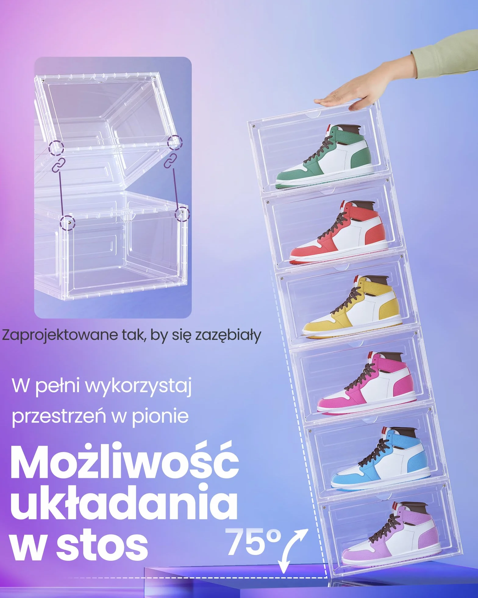 SONGMICS Pudełka na buty Zestaw 6 sztuk, z tworzywa sztucznego, z drzwiami, 33 x 28,5 x 19,2 cm, białe przezroczyste LSP506W01