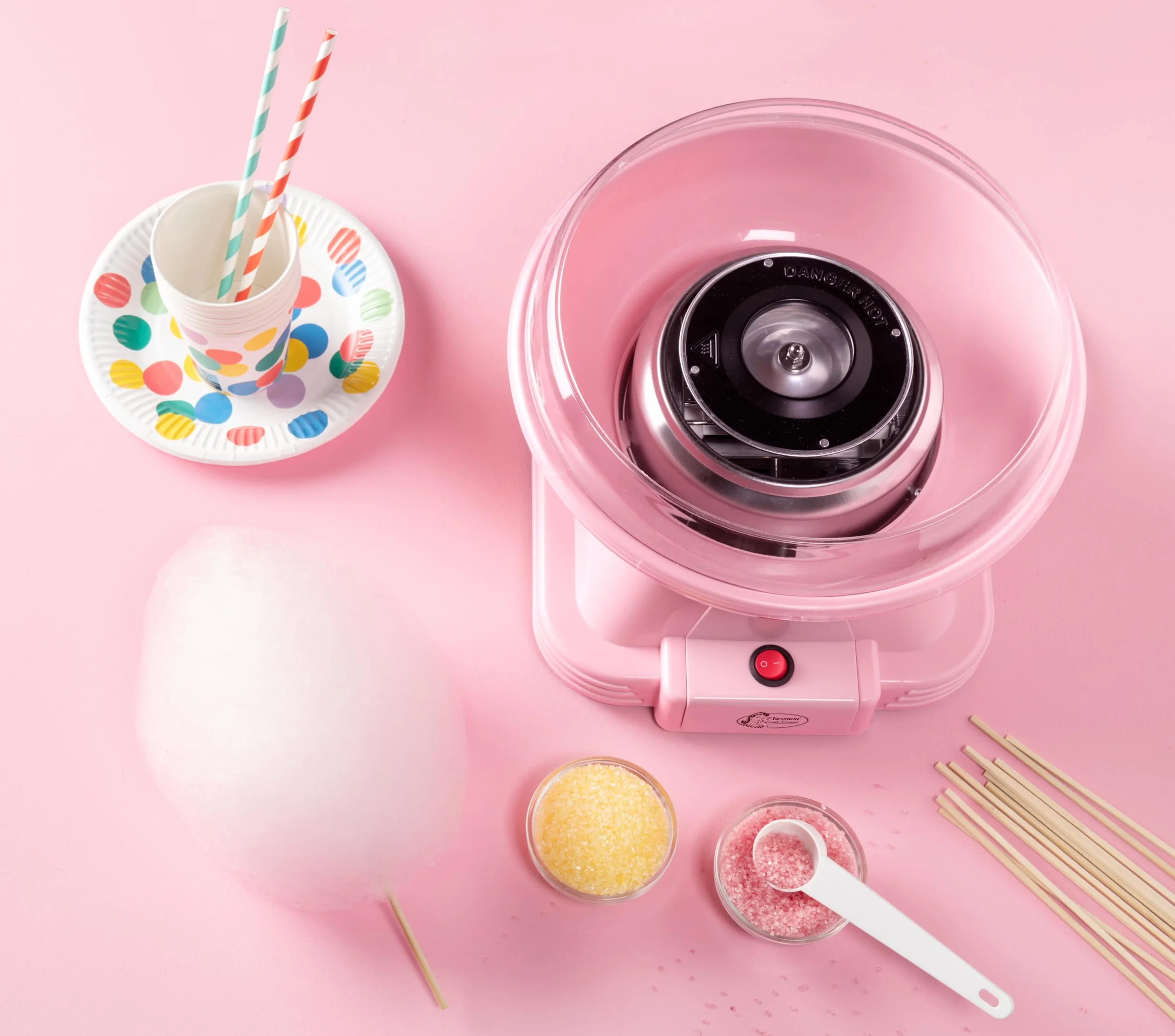 Bestron Retro Cotton Candy Maker do waty cukrowej z 10 pałeczkami i łyżeczką pomiarową