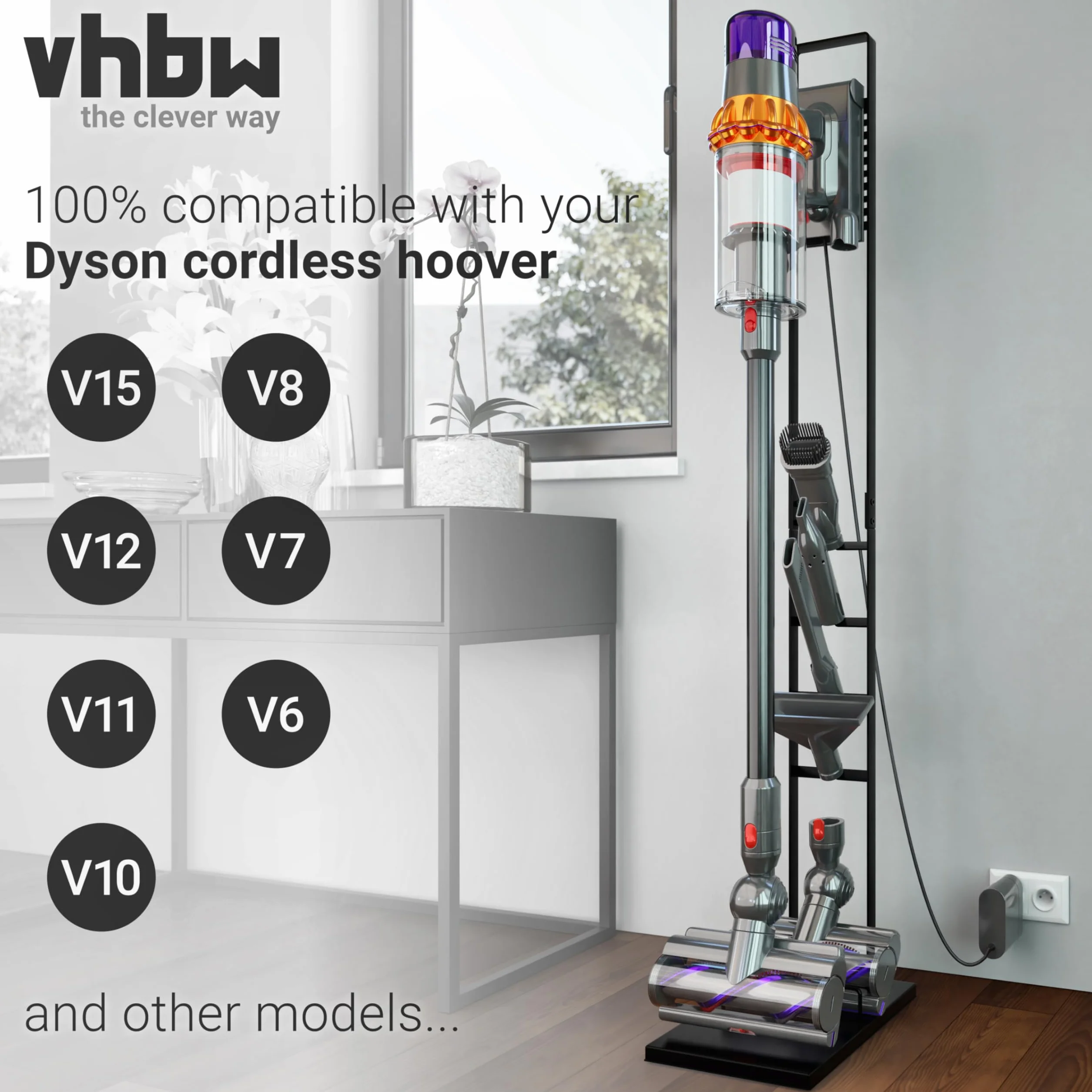 vhbw Stojak na odkurzacz, kompatybilny z Dyson V15 Detect Absolute, V15 Detect Complete, V6 odkurzacz akumulatorowy, odkurzacz ręczny, ciemnoszary