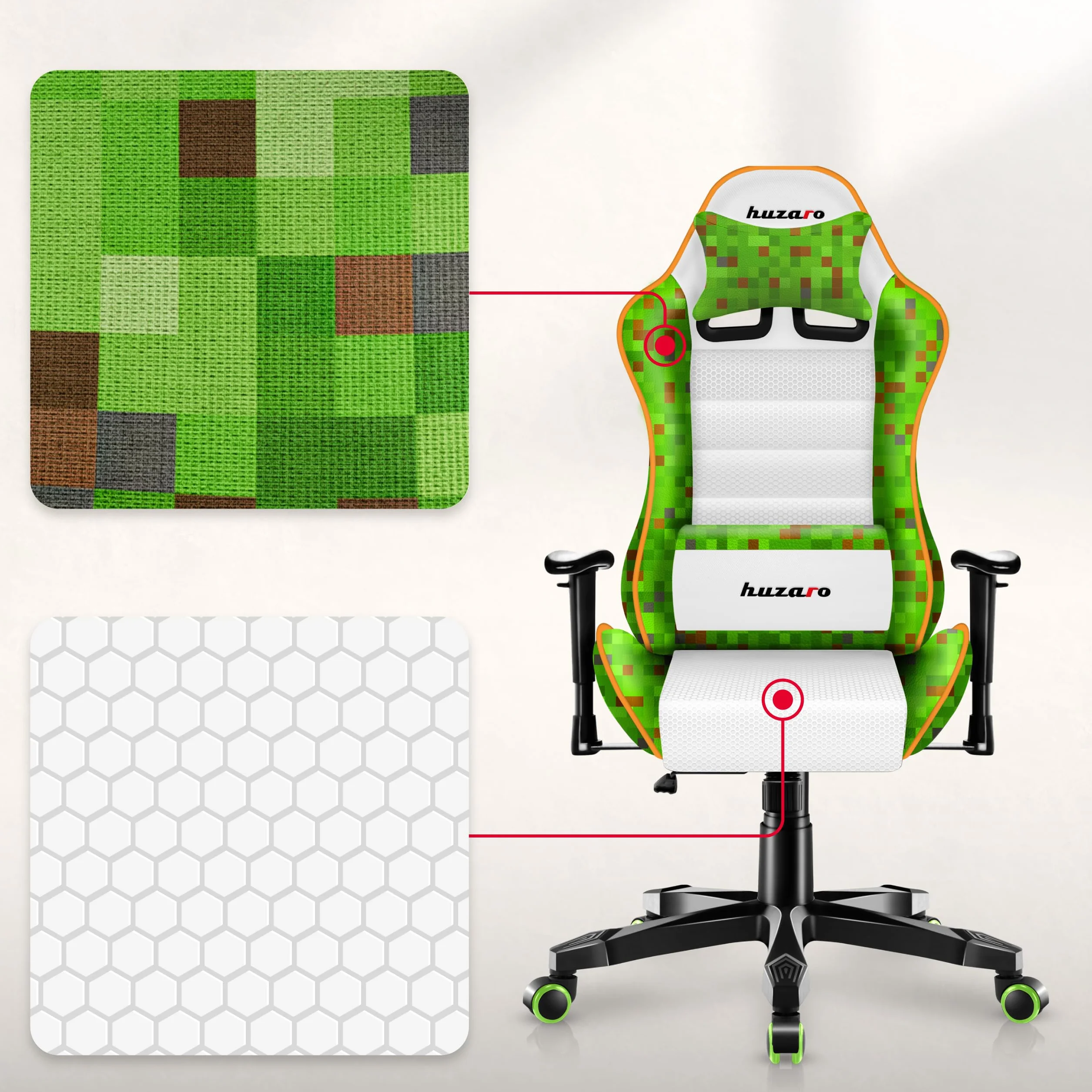 Huzaro Ranger Pixel Mesh Ergonomiczne krzesło do gier dla dzieci, oddychające, z podparciem lędźwiowym, 100-160 cm