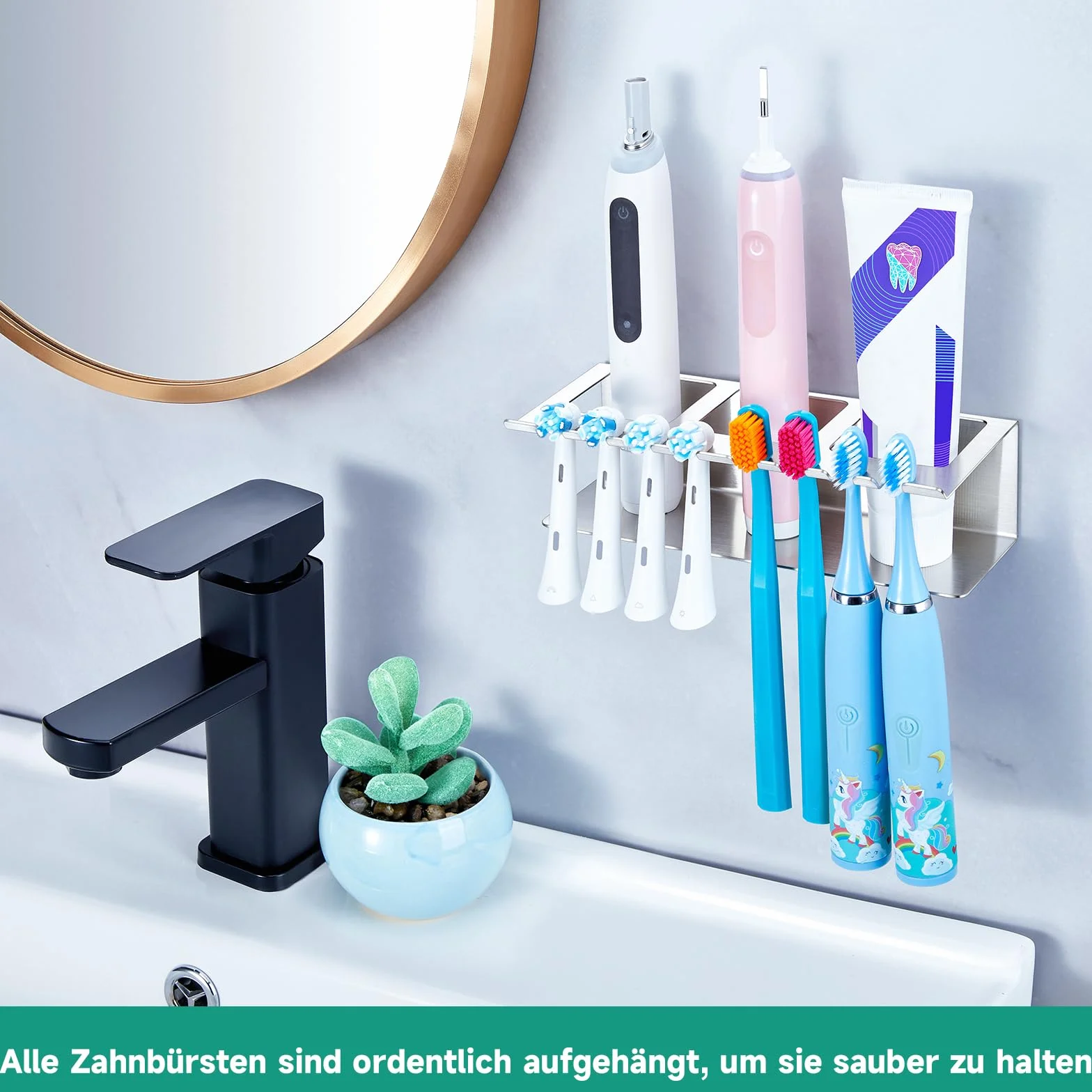 YYBO Ścienny Uchwyt na Szczoteczki do Zębów i Golenia - Bez Wiercenia, Stal Nierdzewna 304, Do Szczoteczek Elektrycznych