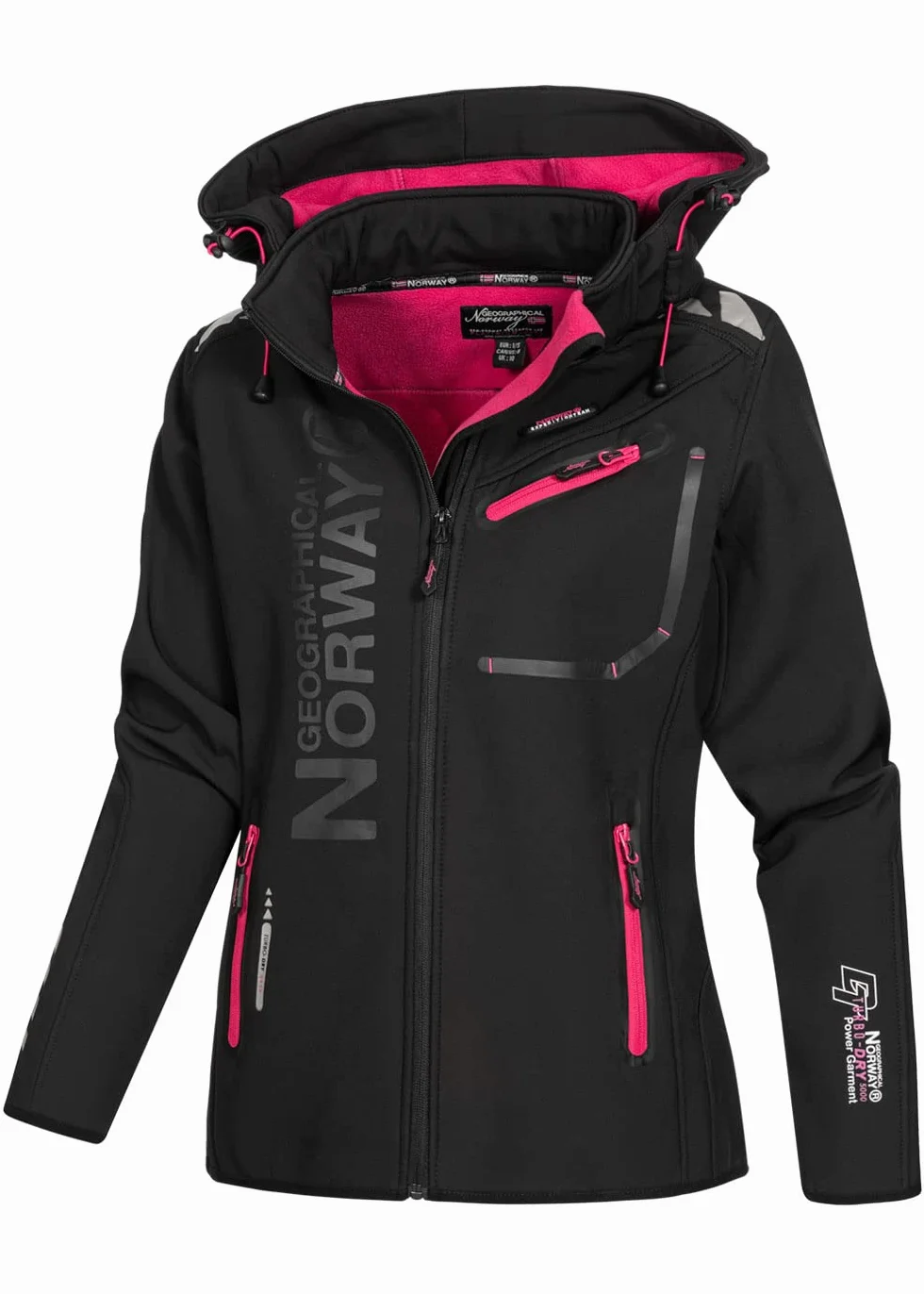 Geographical Norway Królowa Dama, kurtka softshellowa, damska, wodoodporna kurtka z kapturem, wiatroszczelna, kurtka polarowa do jazdy na nartach, na jesień, zimę, wiosnę