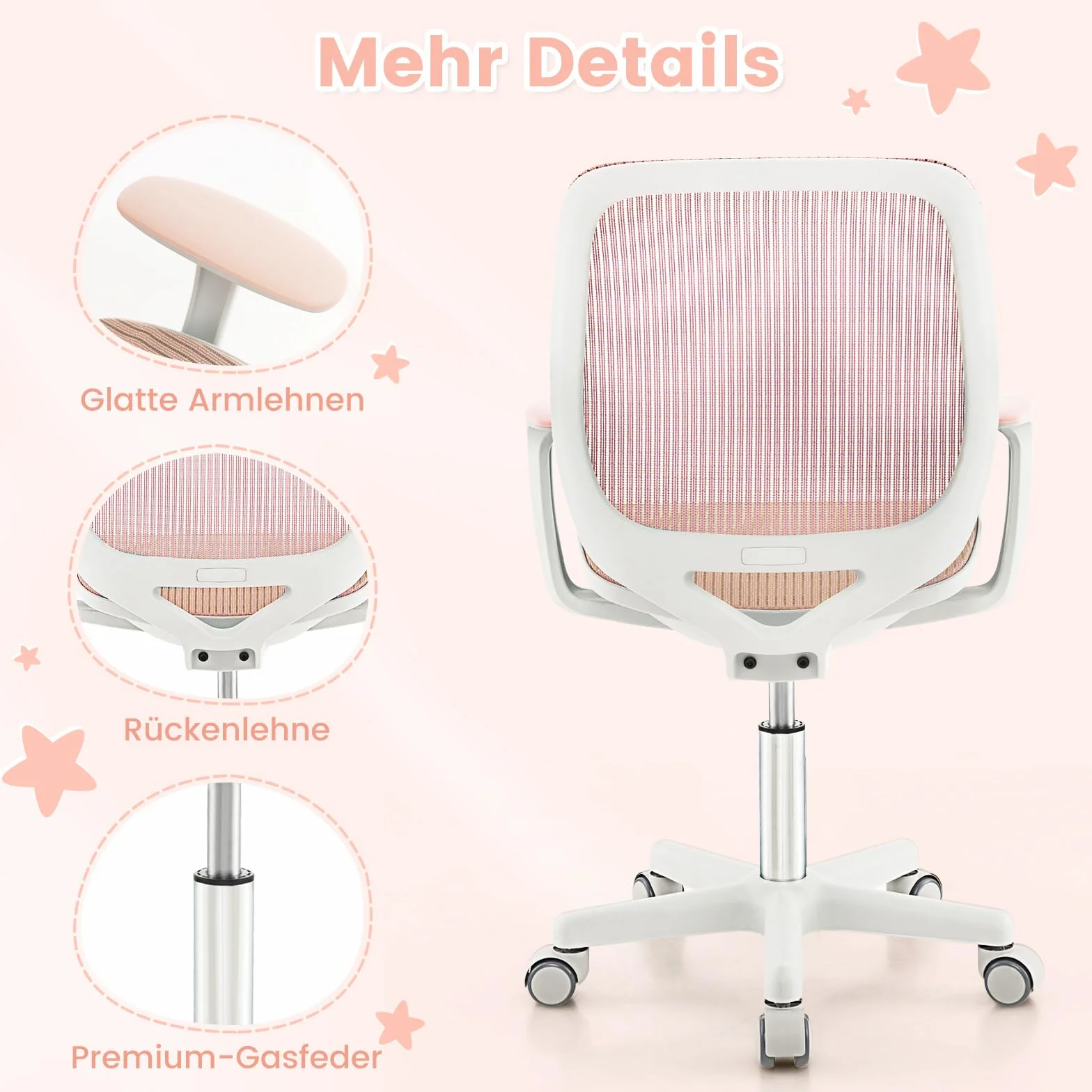 COSTWAY Dziecięce Krzesło Biurowe Obrotowe 360° z Regulacją Wysokości 43-55 cm, Ergonomiczne Krzesło Młodzieżowe z Podłokietnikami i Kółkami, Stabilne i Komfortowe