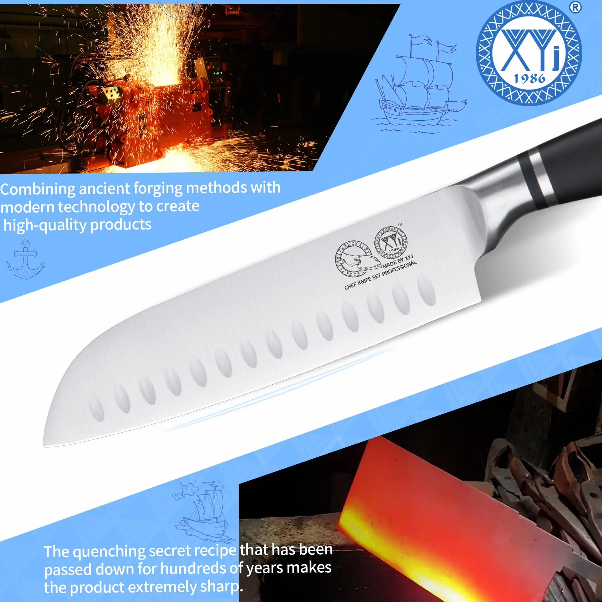 Japanese Santoku Knife 7 Inch Stainless Steel Cleaver Vegetable Meat Cutting Kitchen Knife