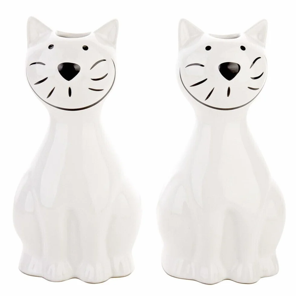 WENKO Nawilżacz powietrza kot – zestaw 2 szt., ceramika, 10,5 x 21 x 5,5 cm, biały