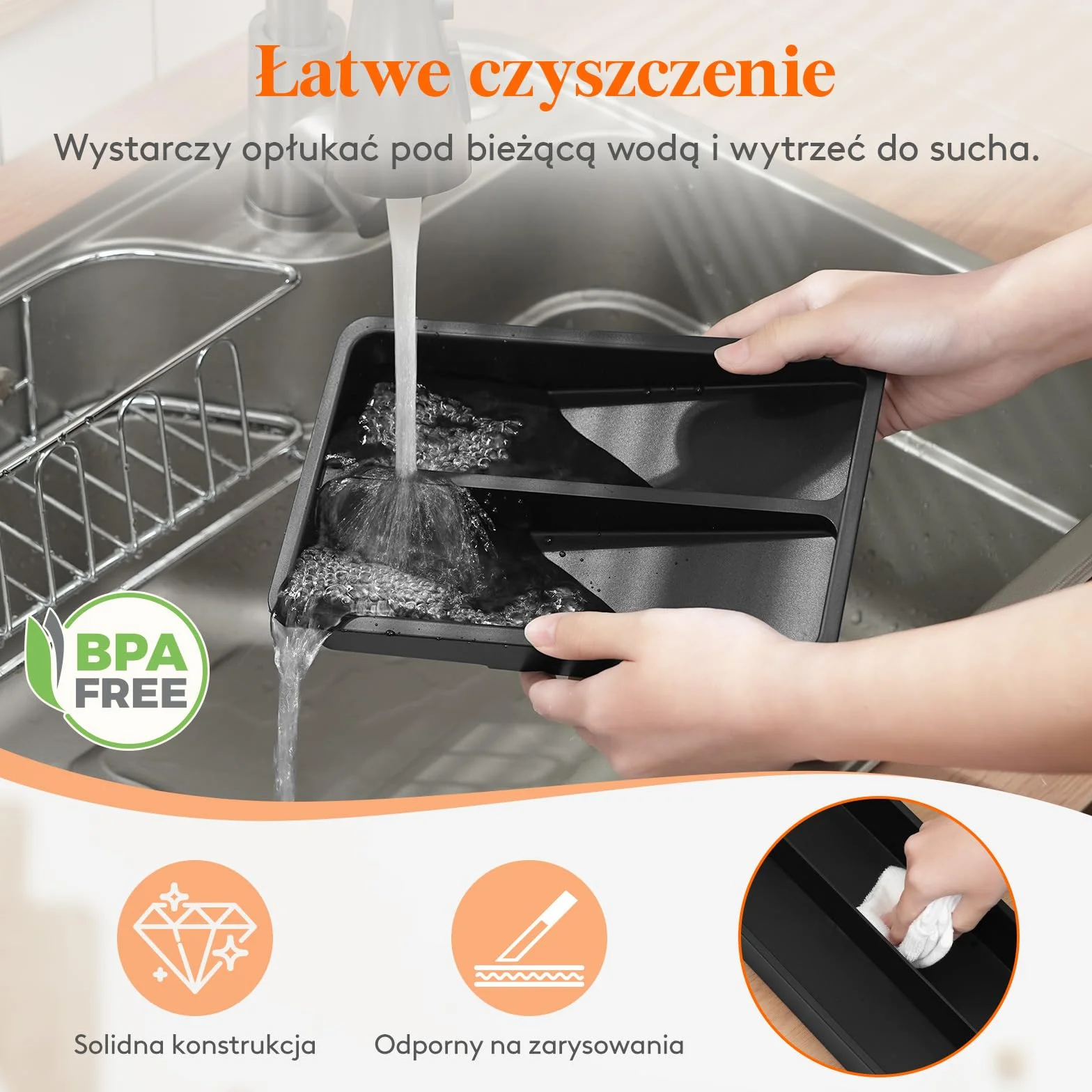 Lifewit 2 szt. kompaktowy pojemnik na sztućce, 42 x 14,5 x 6 cm, szuflada z 4 półkami i koszem na sztućce, kolor czarny