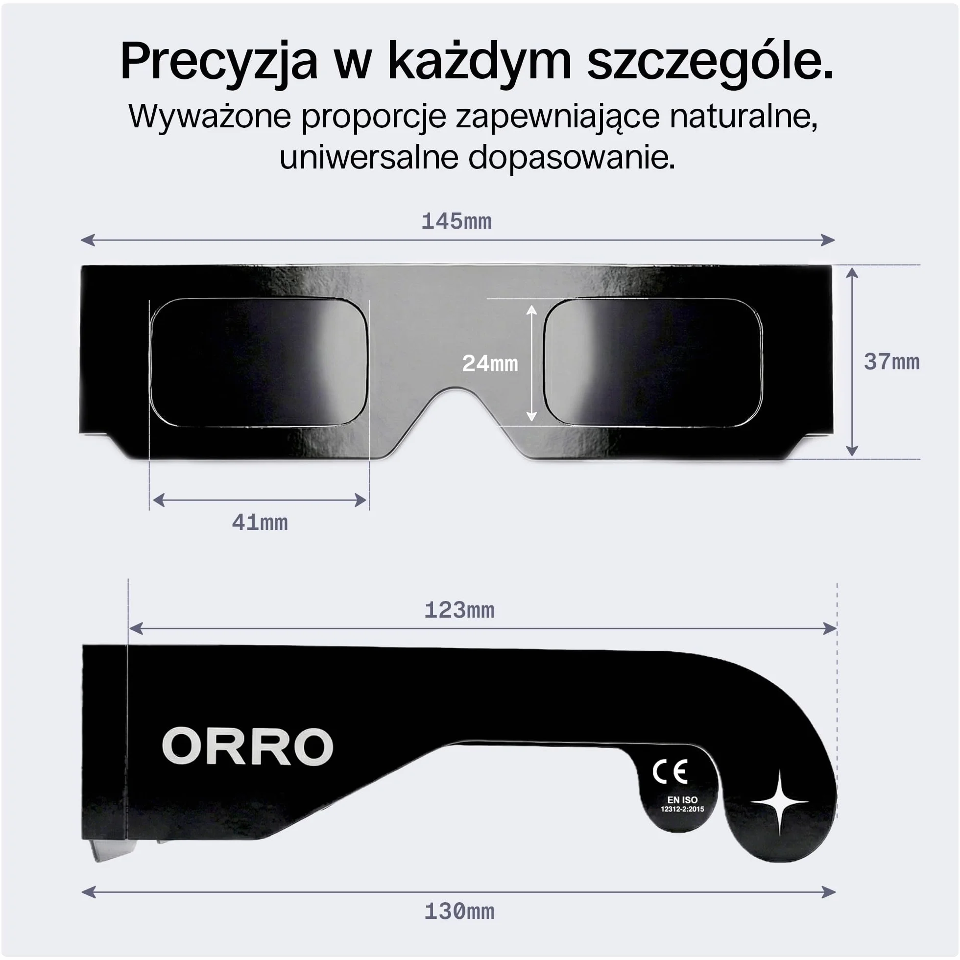 ORRO Classic Okulary do Zaćmienia Słońca 2 Sztuki na 12 Sierpnia 2026, Certyfikowana Ochrona Oczu, EN ISO 12312-2:2015 Testowane, Oznakowane CE do Bezpiecznego Obserwowania Słońca