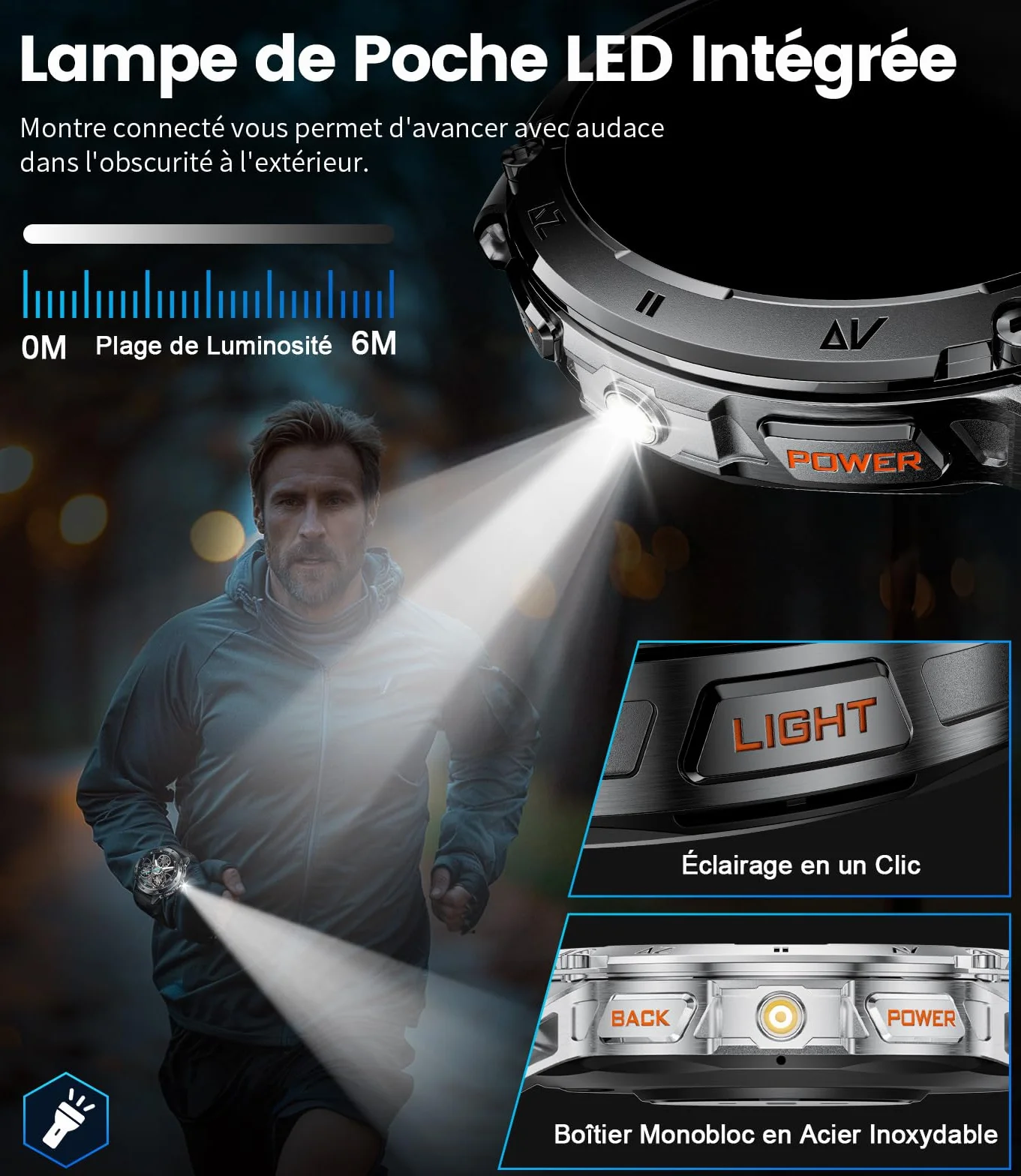 LIGE Smartwatch męski 1,43" AMOLED ekran dotykowy / akumulator 530 mAh zegarek sportowy męski z latarką/110+ trybów sportowych, wodoszczelność IP68, zegarek fitness z pulsometrem 24/7, monitor snu dla