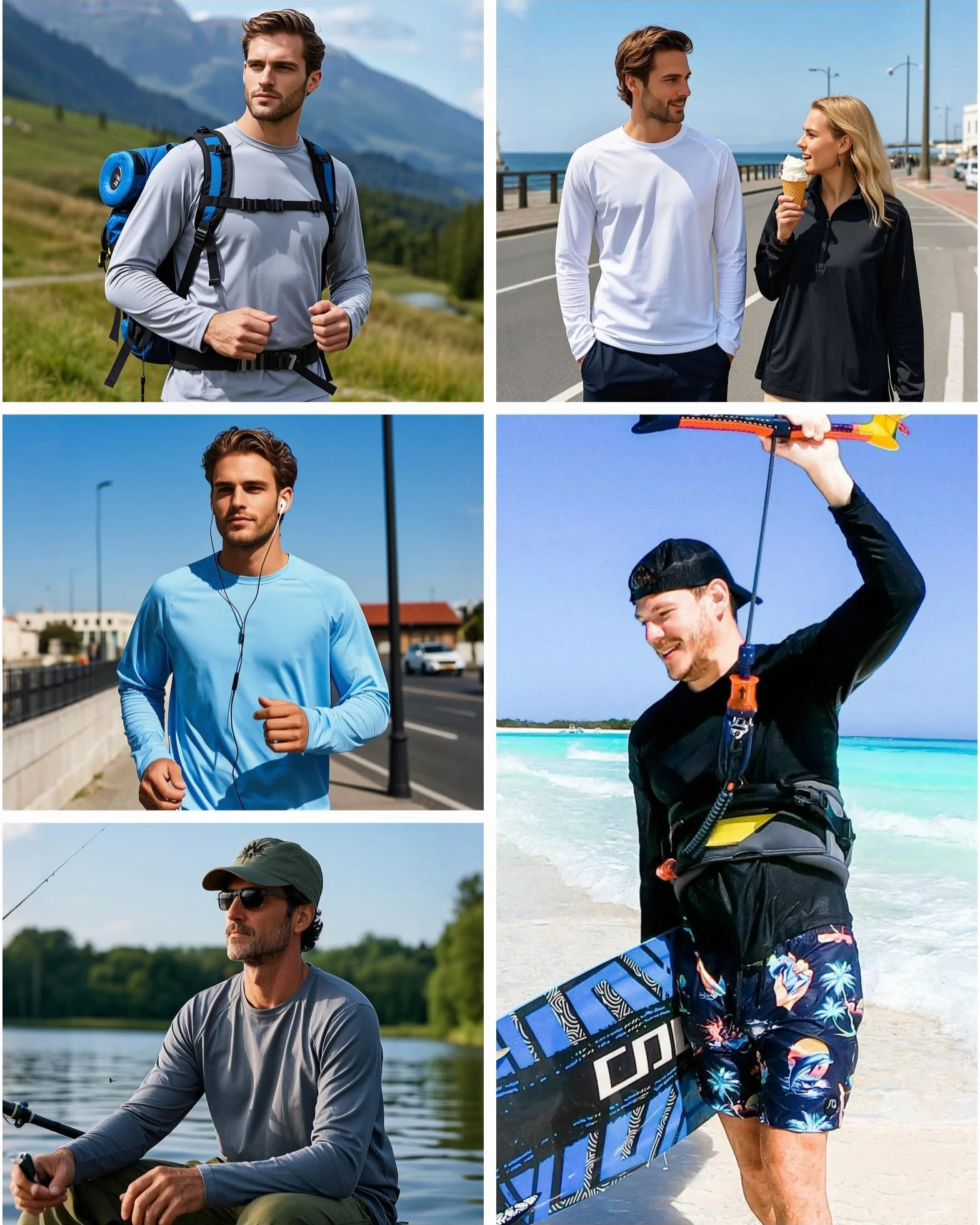 Tansozer Męska koszulka z długim rękawem UPF 50+ ochrona przed promieniowaniem UV wędkowanie wędrówki rash guard koszule