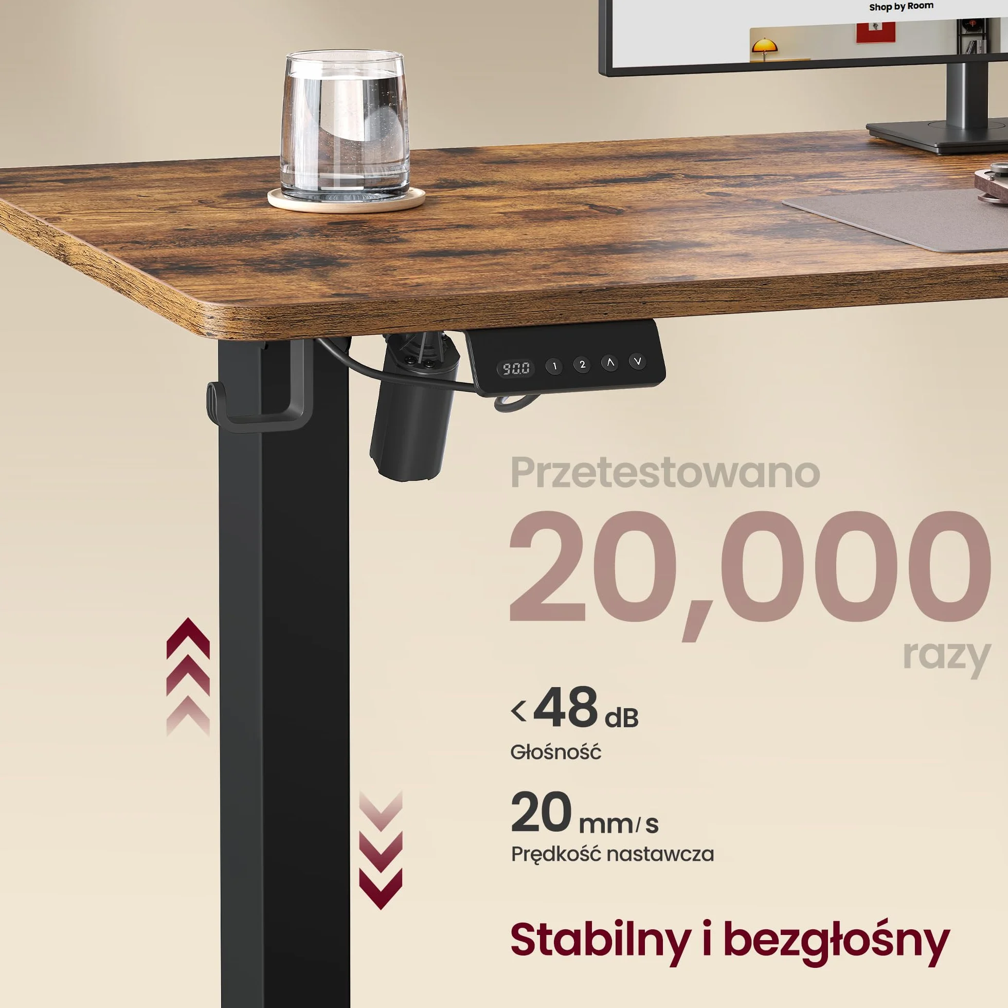 VASAGLE Biurko narożne z regulacją wysokości 190x155 cm 2 gniazda AC 2 porty USB-A rustykalny brązowy