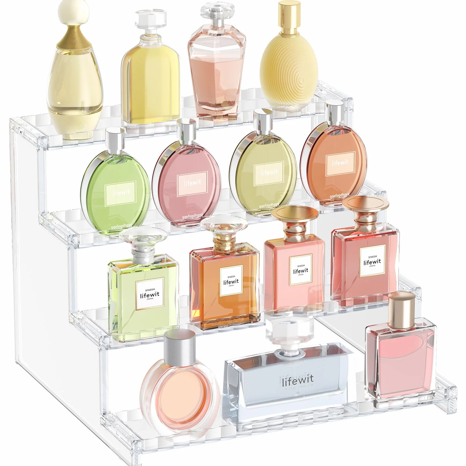 Lifewit 4-Poziomowy Przezroczysty Stojak z Ozdobnymi Płotkami, Plastikowy Organizer na Perfumy, 30,48 cm