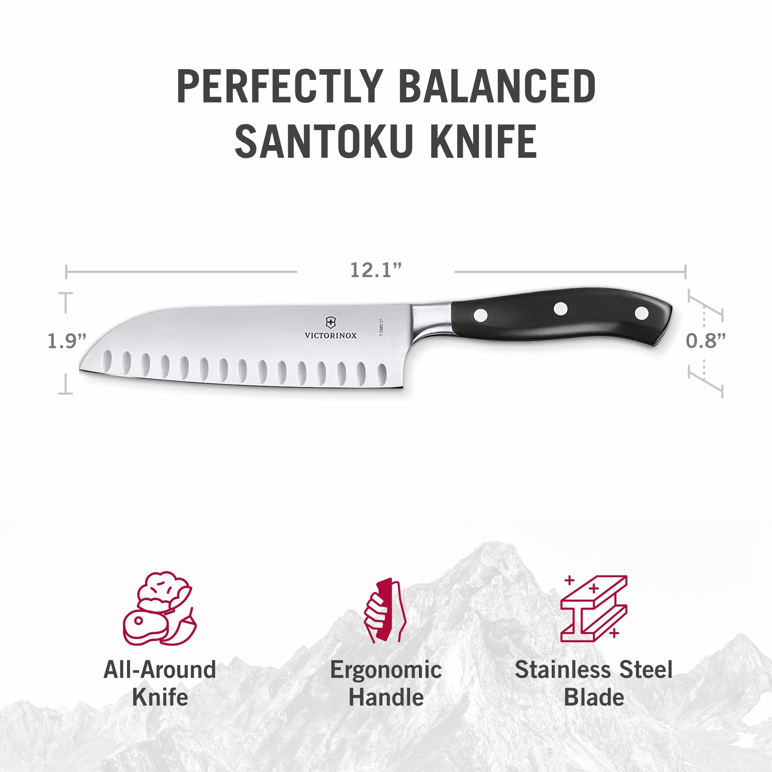 Victorinox, Grand Maître, Profi Santokumesser, Extra Scharfe Klinge, Kullenschliff, 17 cm, Robuster Kunststoffgriff, Rostfreier Stahl, schwarz