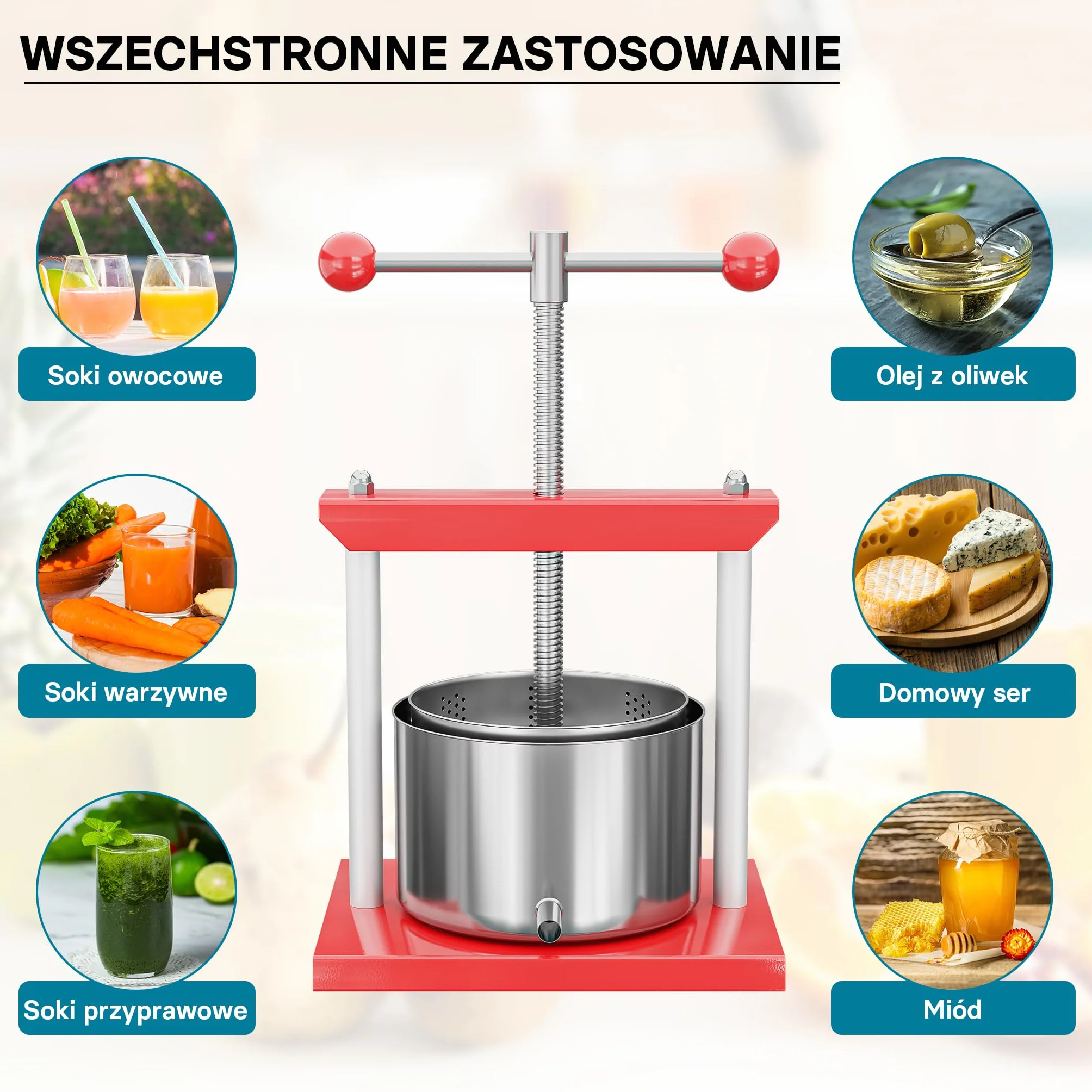 Wiltec Prasa do owoców 3 l, ręczna prasa śrubowa ze stali nierdzewnej do soków