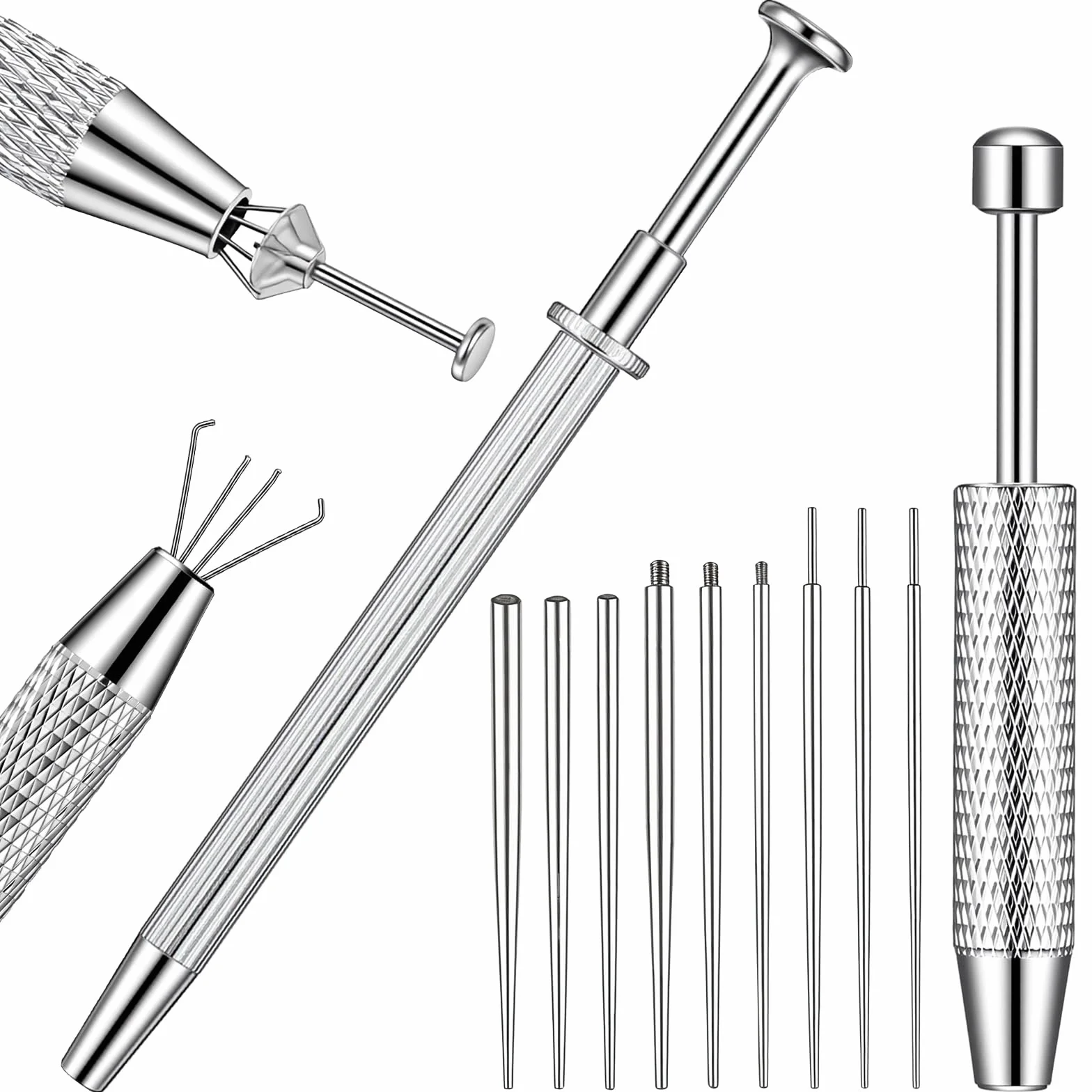 Piercing stożkowy chwytak kulkowy, narzędzie do zmiany biżuterii, 12G, 14G, 16G, 18G, 20G, bezgwintowy trzpień, ze stali nierdzewnej, płaskie, tylne, aplikator, biżuteria do ciała, do uszu, nosa