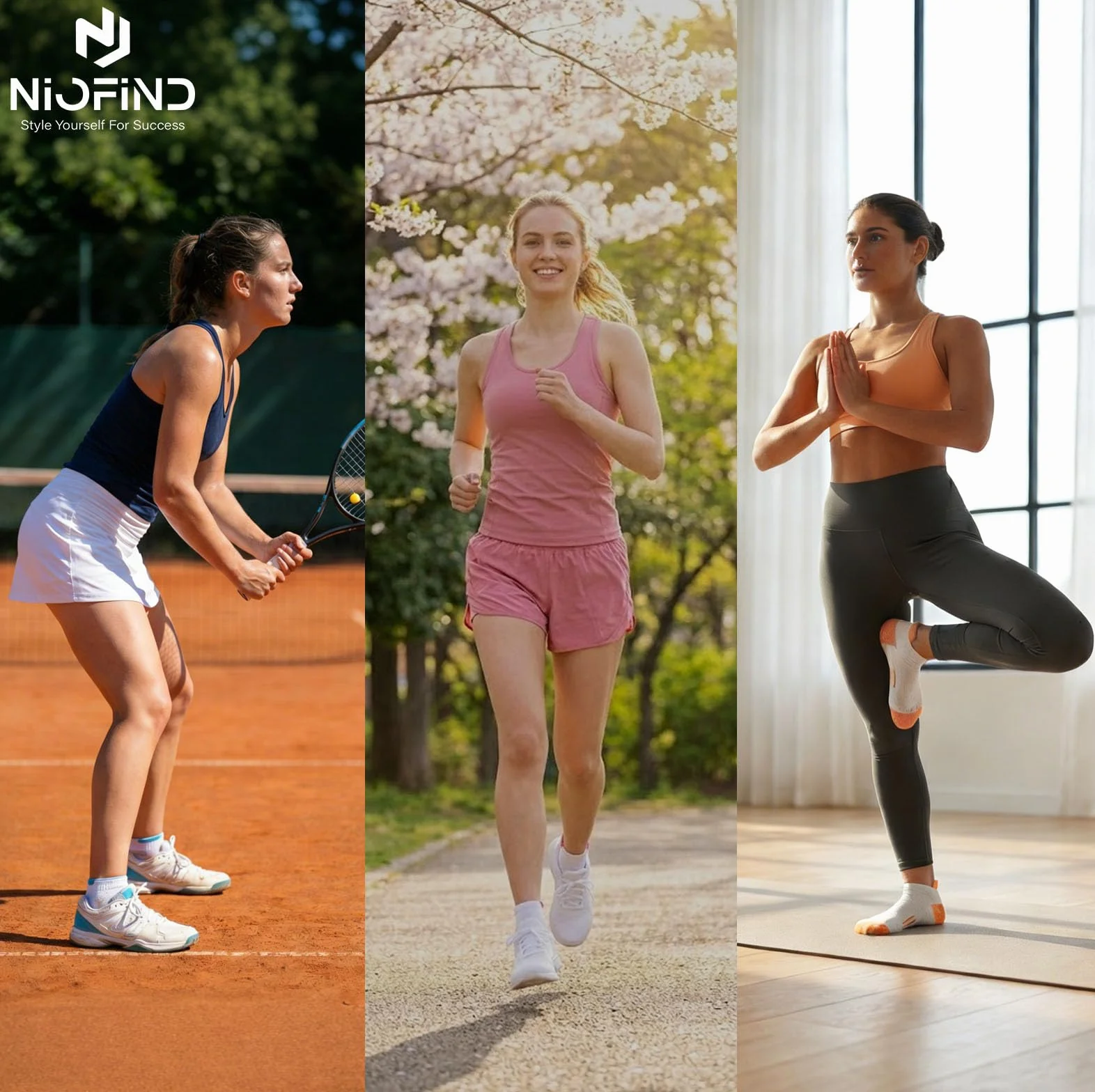 Niofind Skarpety sportowe, damskie, bawełniane, oddychające, krótkie, zapobiegające powstawaniu pęcherzy, wyściełane, do biegania, 6 par, 35–38/39–42