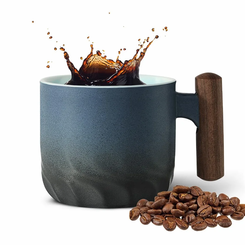 Vicloon Kubek do espresso 70 ml ceramiczny z drewnianą uchwytem retro ręcznie szkliwiony