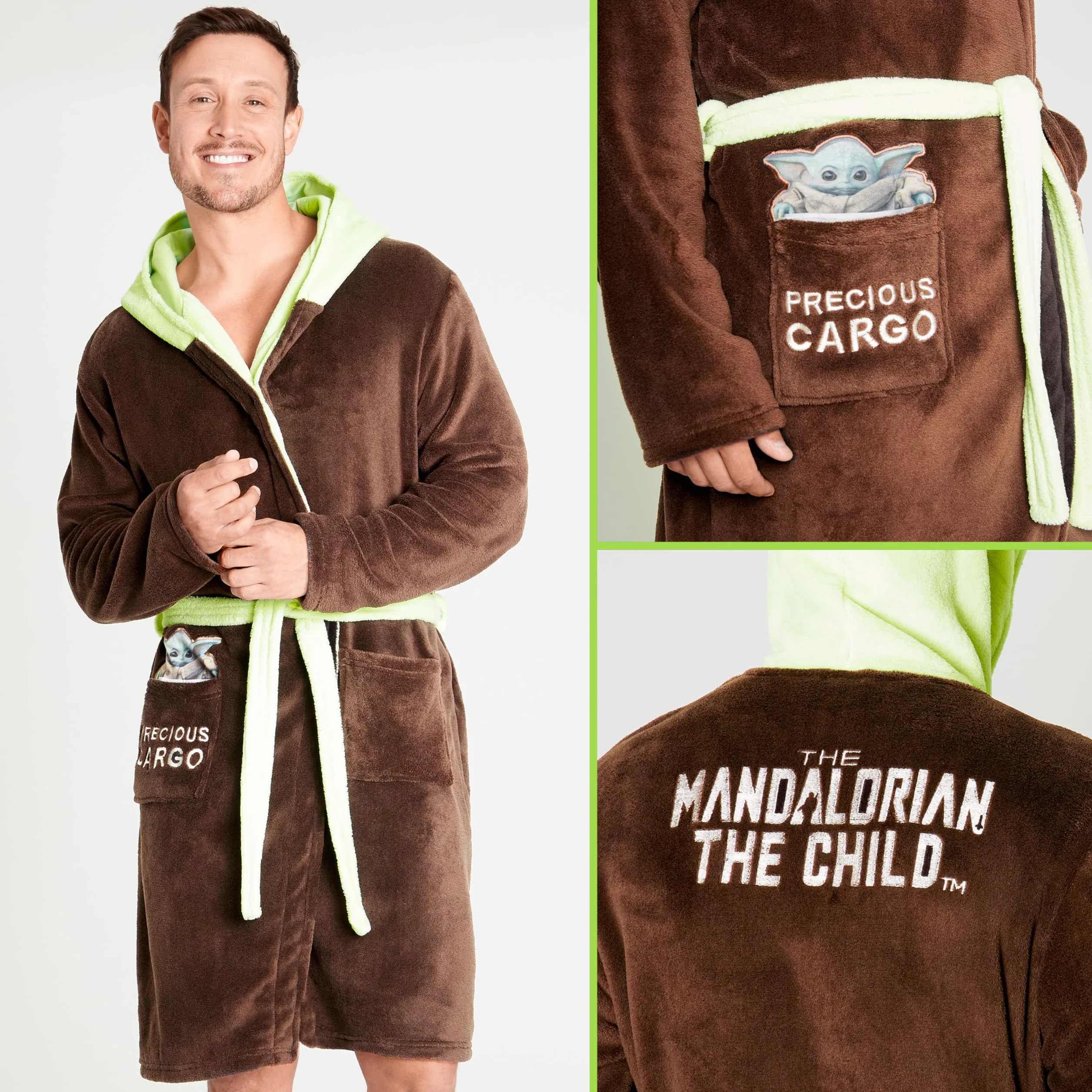 Disney Mandalorian Baby Yoda szlafrok kąpielowy z kapturem, miły w dotyku szlafrok dla mężczyzn, Star Wars Mandalorian – The Child prezent dla mężczyzn i chłopców