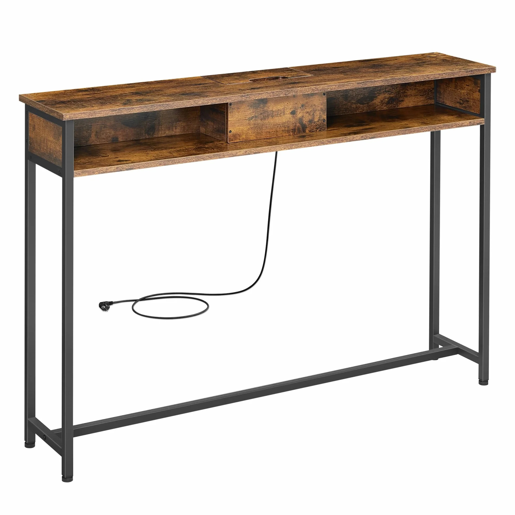 VASAGLE LNT111K01 konsola z gniazdami wąska 25 x 120 x 81 cm brązowo-atramentowa