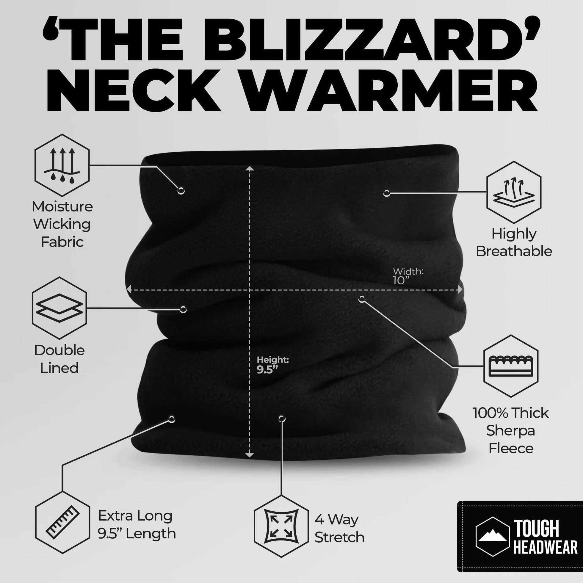 Tough Headwear Zimowy ocieplacz na szyję, ciepłe polarowe ocieplacze na szyję dla mężczyzn i kobiet, komin narciarski maska na twarz na zimną pogodę, szalik na szyję
