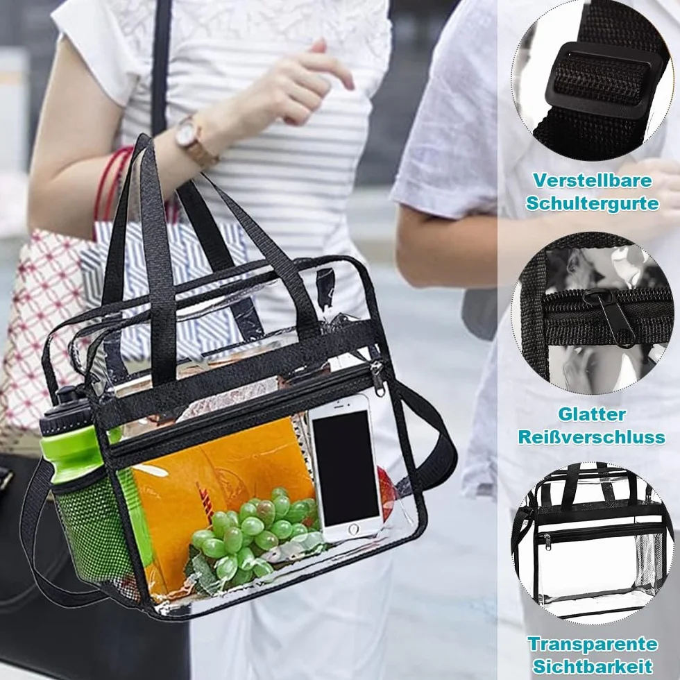 Przezroczysta Torba Transportowa 30 x 30 x 15 cm, Torba na Ramię, Kosmetyczka, do Studia Fitness, Pracy, Gier Sportowych, Koncertów