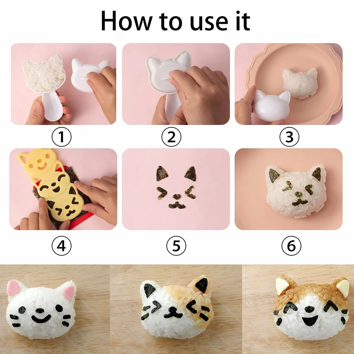 Foremka do ryżu w kształcie kota, Onigiri Maker, 3D piłka ryżowa, zestaw "zrób to sam", do sushi, formowana forma do kulek spożywczych, produkcja sushi, taca, narzędzia kuchenne
