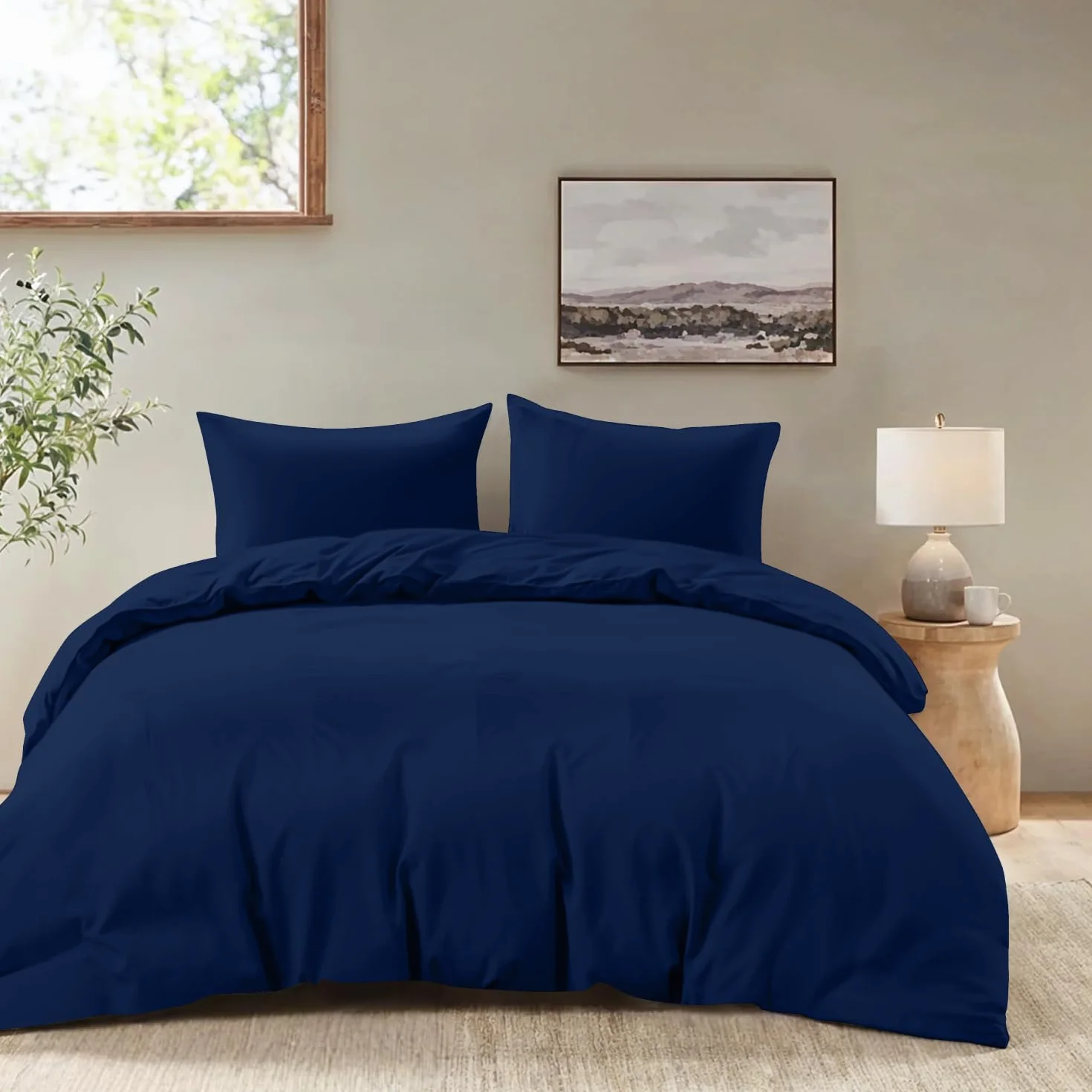 Dreamzie Zestaw pościeli 155x220 cm z 2 poszewkami 80x80 cm Ciemnoniebieski 100% mikrofibra Oeko TEX