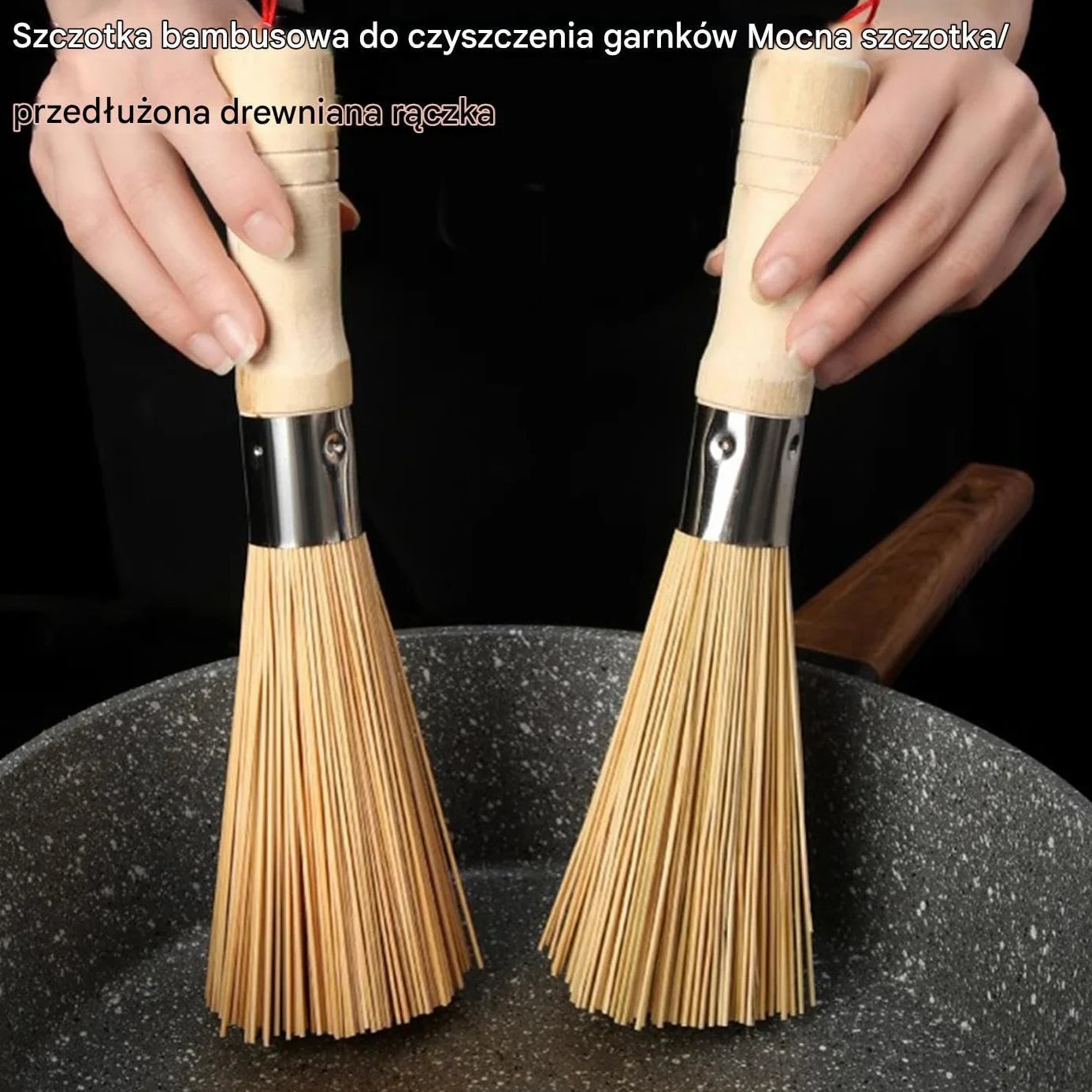 Wooden Kitchen Cleaning Brush for Wok, Non-Scratch Cast Iron Care Scrubber with Hangable Loop, 9.84 Inches