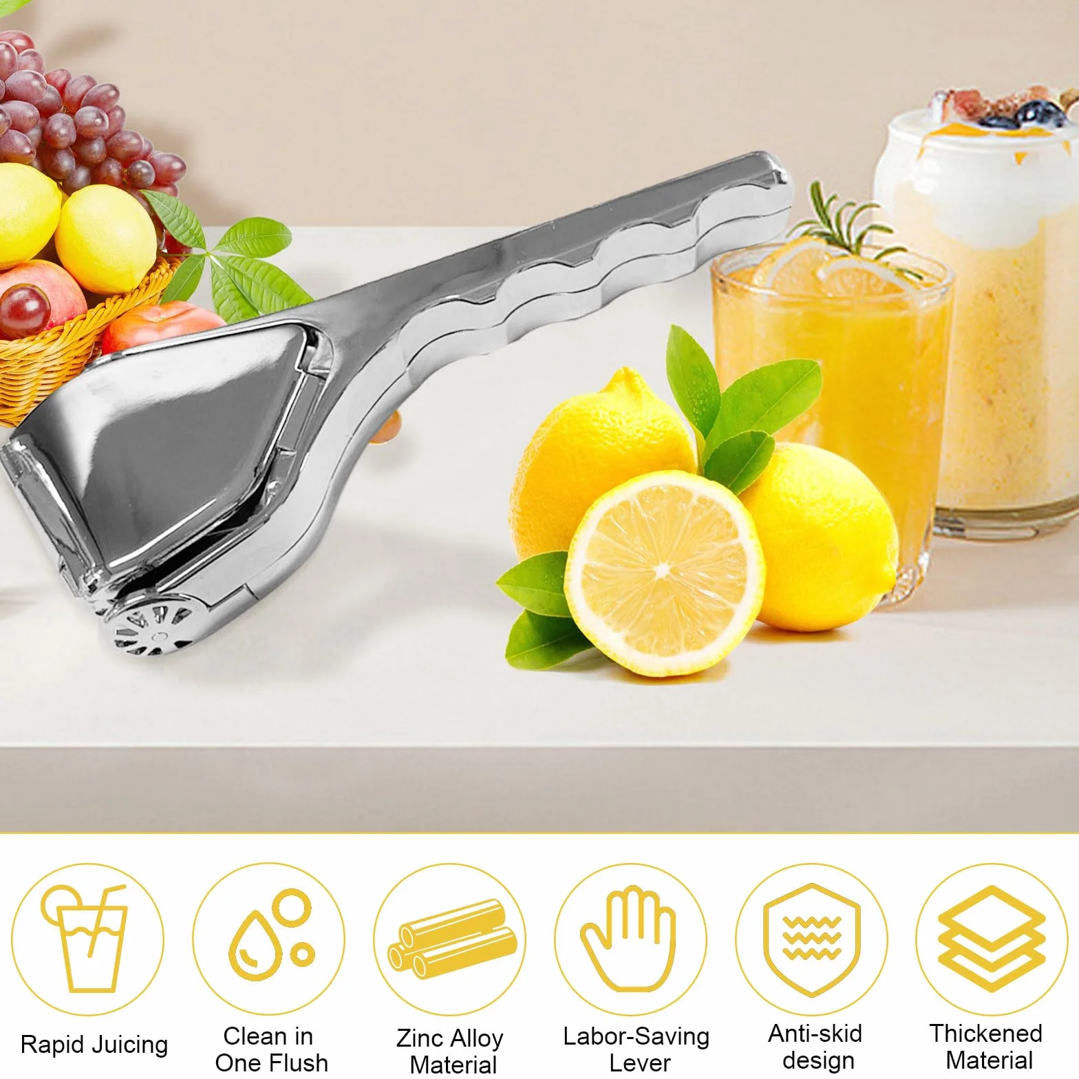 Ręczna Wyciskarka do Cytrusów Premium ze Stali Nierdzewnej, do Cytryn, Limonki i Pomarańczy, Solidna Prasa do Soków, Można Myć w Zmywarce, Ulepszony Model 2025