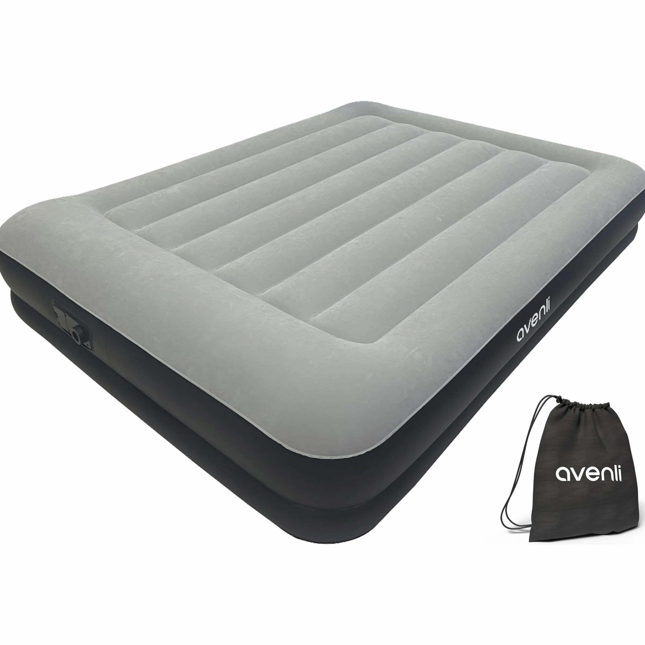 AVENLI Materac dmuchany samopompujący dwuosobowy 203x152x36cm z pompką elektryczną flokowany na kemping