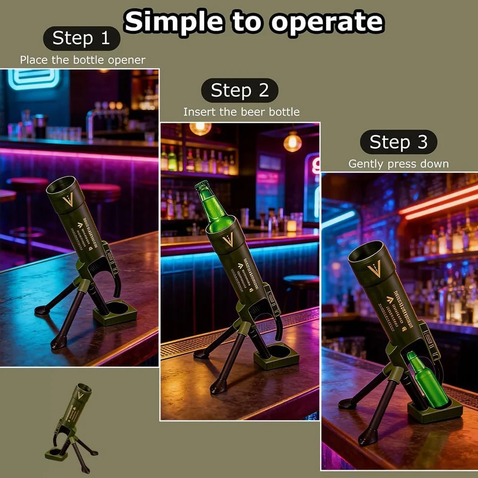 Otwieracz do butelek piwa w stylu moździerza, otwieracz do butelek moździerz, automatyczny wyrzut kapsli z mechanizmem dociskowym, Beer Bottle Mortar Bottle Opener zabawny, do domowego baru, imprezy