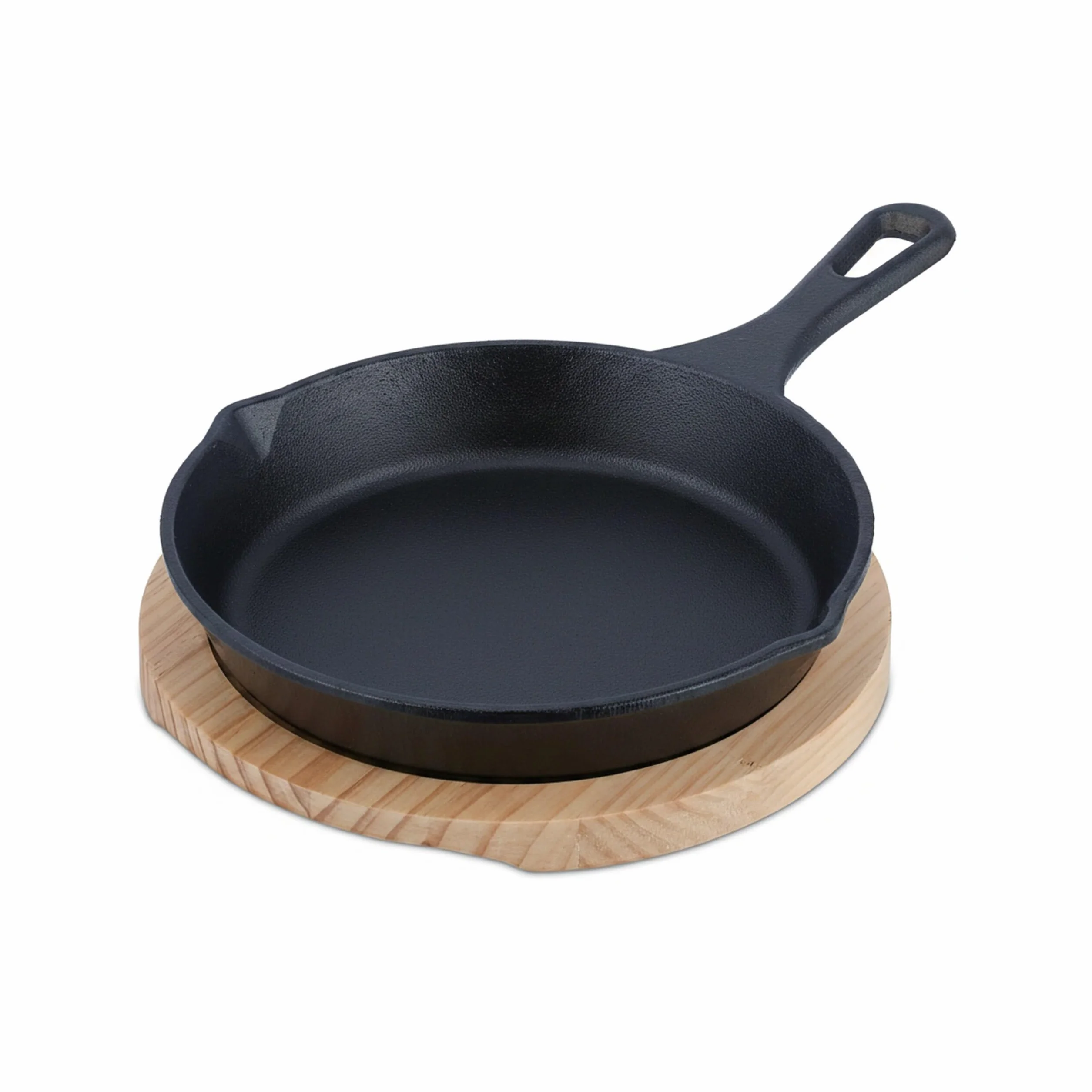 Relaxdays Patelnia żeliwna 20 cm z drewnianą podstawką antracytowa