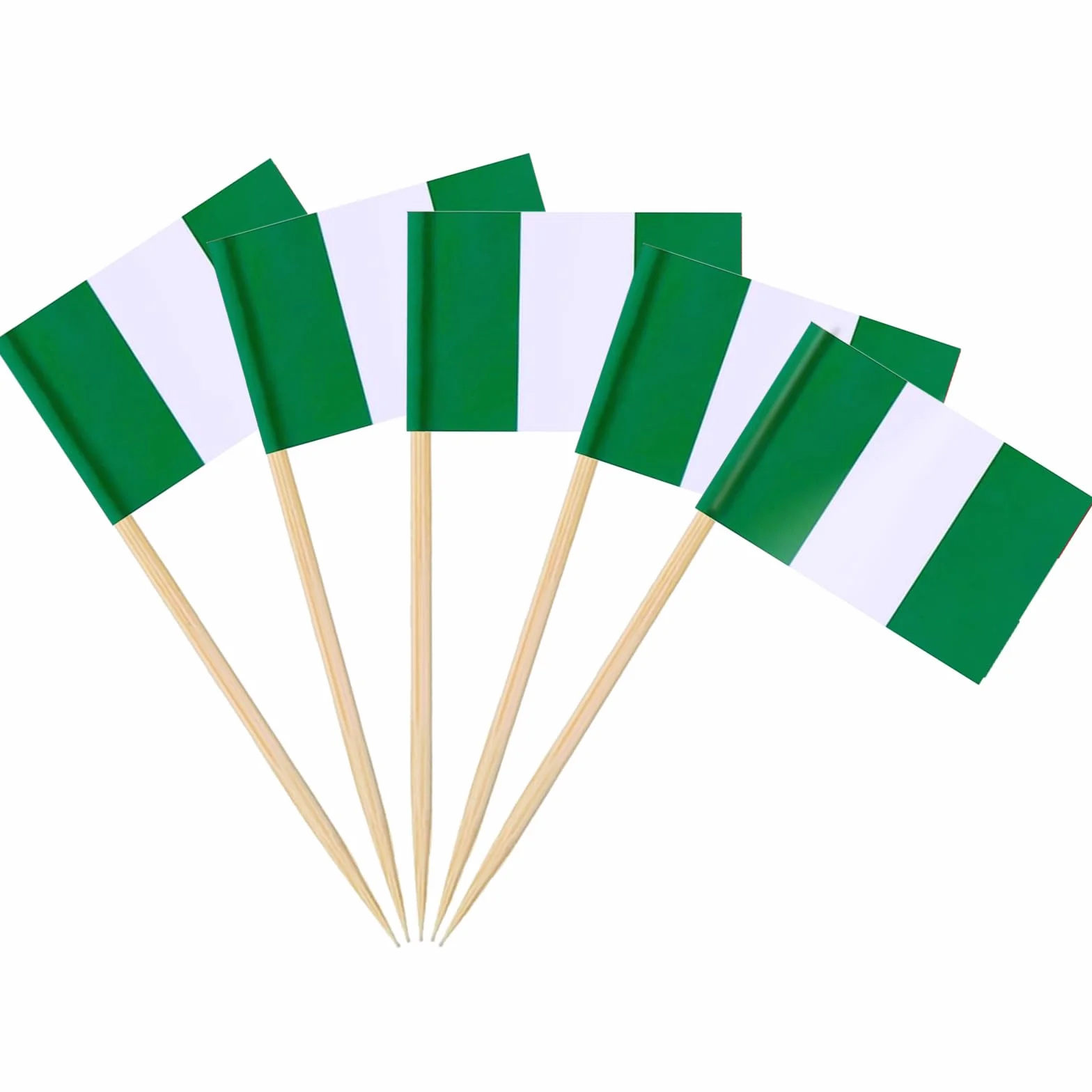 AhfuLife 100/200 szt. Nigerii wykałaczki, flagi na ciasto, nigeryjska flaga na kanapki, jedzenie, babeczki, toppery, zastawa stołowa, artykuły imprezowe, pub, wydarzenie (Nigeria, 100 szt.)