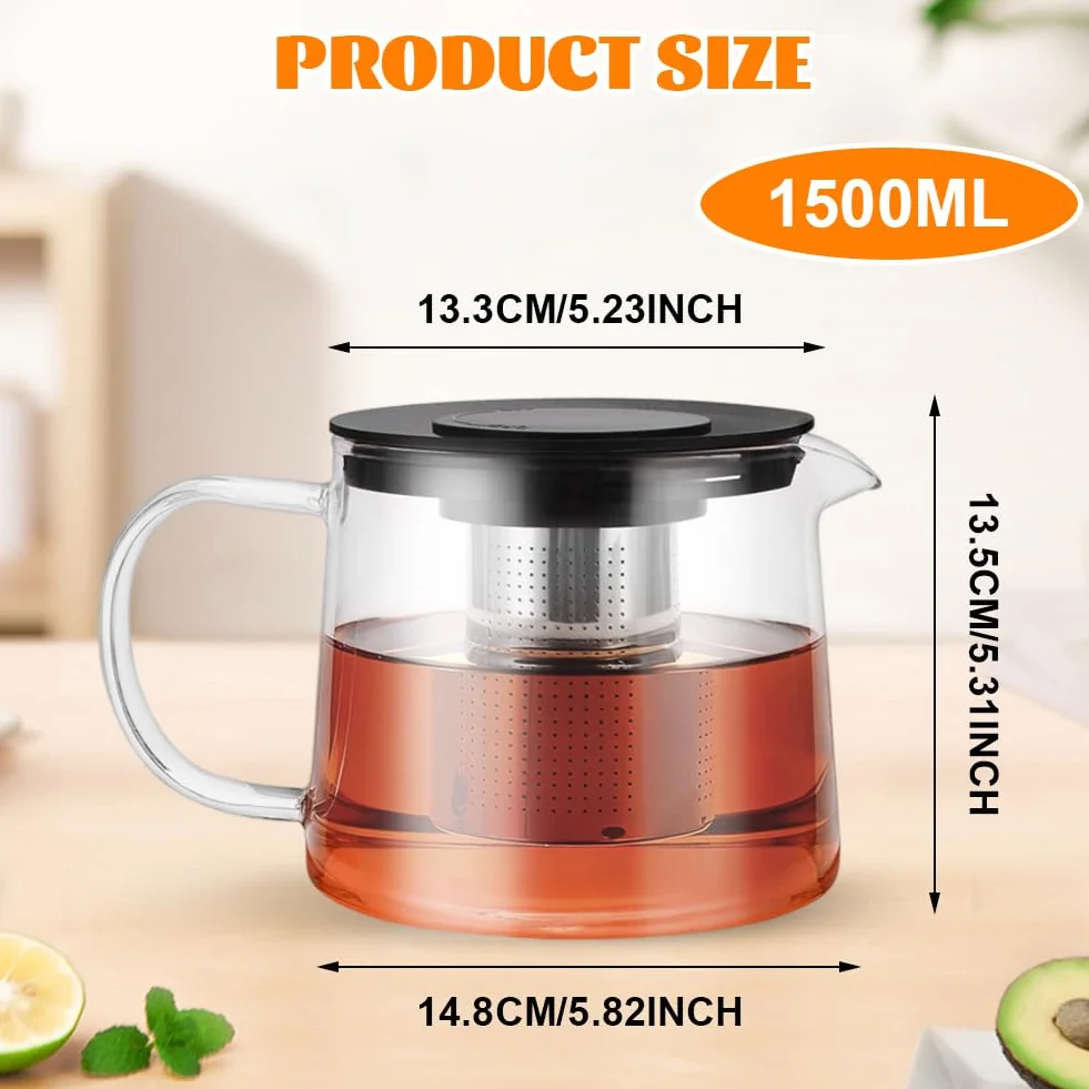 Szklany dzbanek do herbaty 1,5L z borokrzemowego szkła z sitkiem