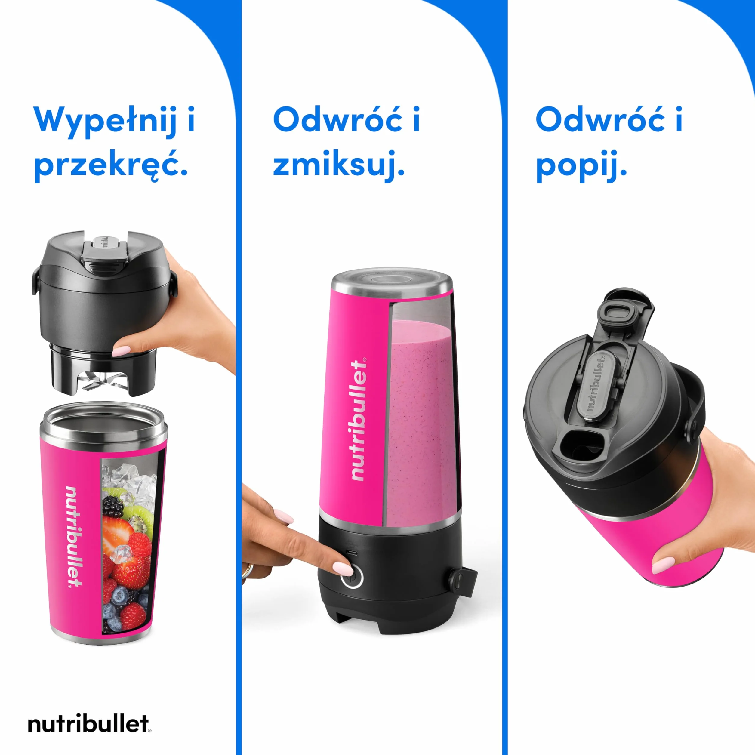 Nutribullet Flip NBP016MA przenośny blender 590 ml stal nierdzewna magenta