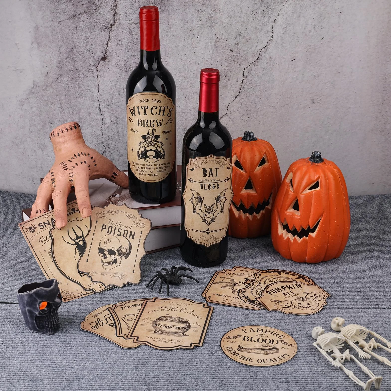 Naklejki na Butelki Wina na Halloween 36szt 12 Stylów Etykiety