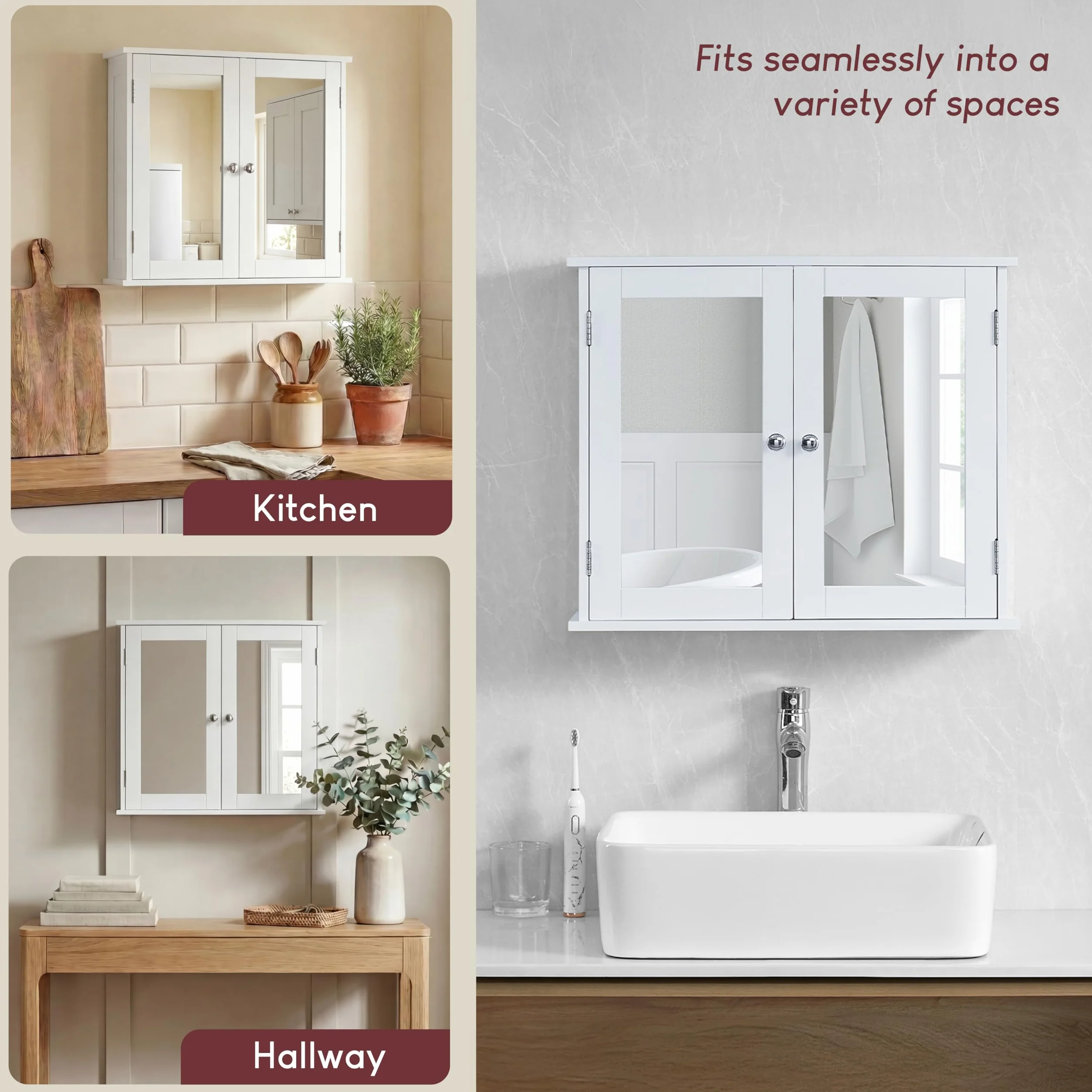Bath Vida Priano Szafka łazienkowa z podwójnymi drzwiami, montowana na ścianie, biała