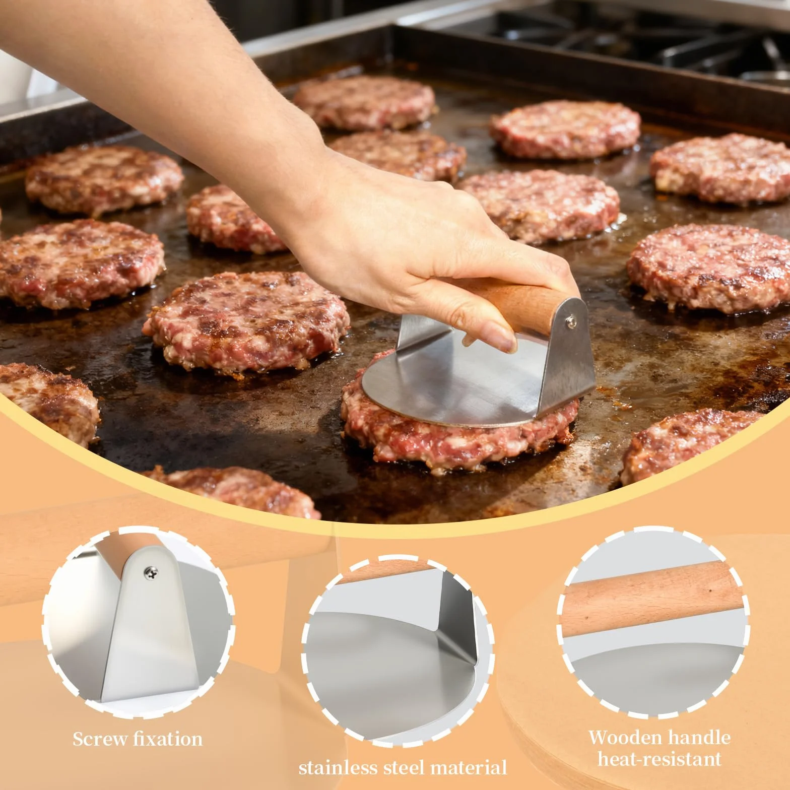 Zestaw foremek do hamburgerów, prasa do mięsa 16 cm + 200 arkuszy separatora