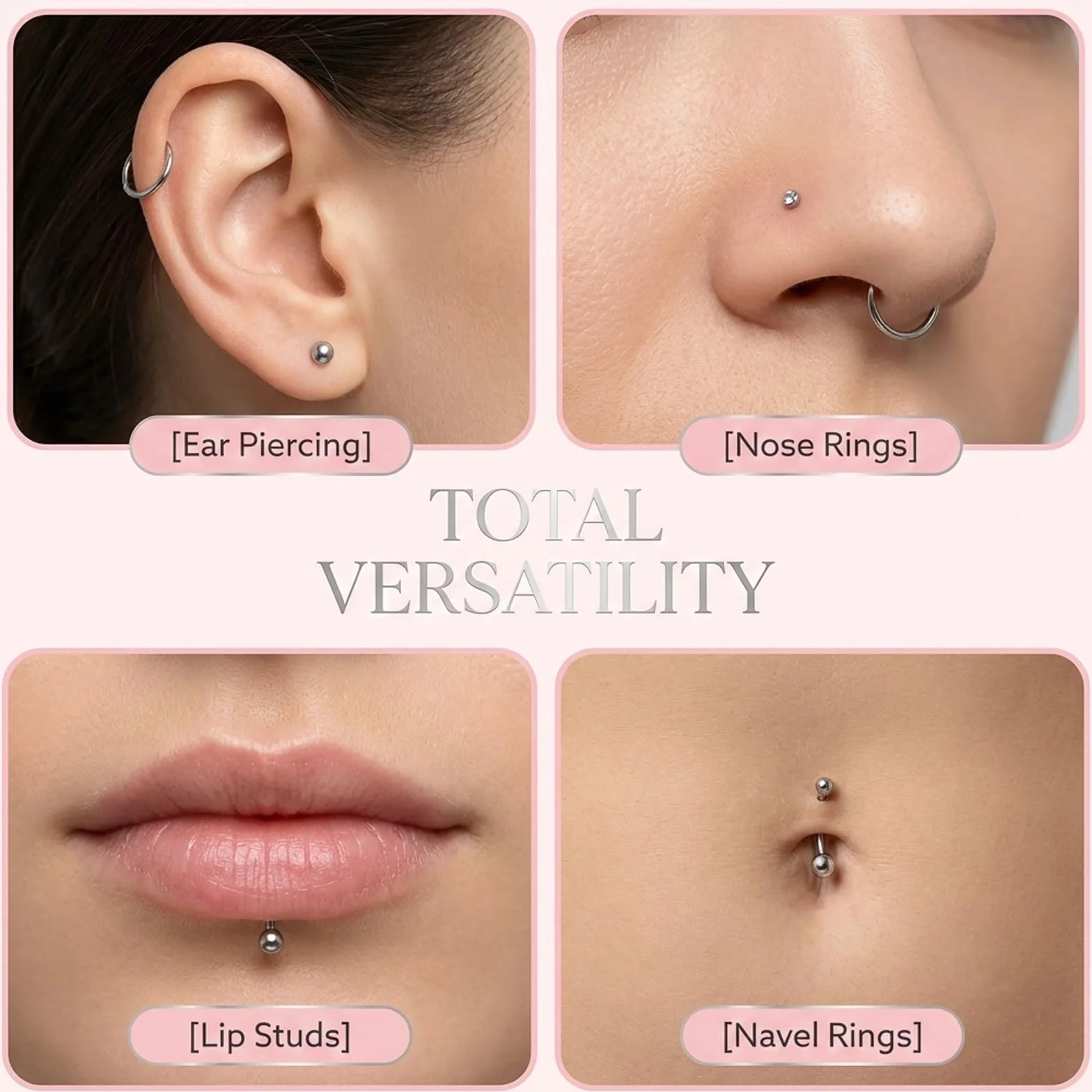 Werkzeugsatz Piercing narzędzia do biżuterii do ciała ze stali nierdzewnej, asystent do 14G 16G 18G 18G 20G stożkowe igły do wkładania, wewnętrzne i zewnętrzne uchwyty gwintowane do ucha, nosa,