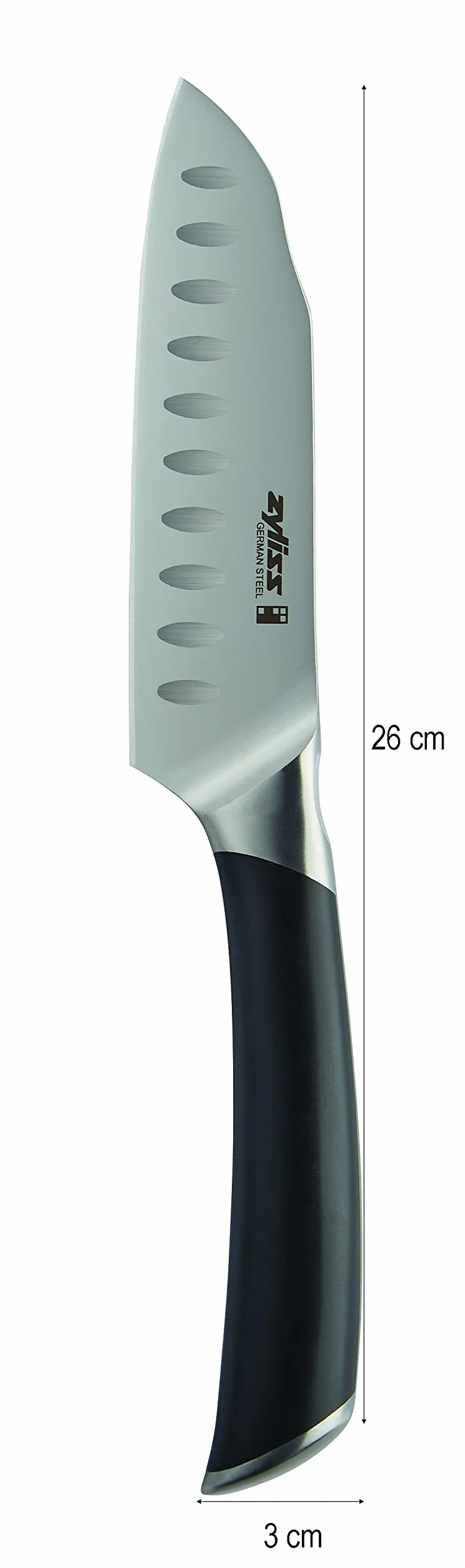 Zyliss Comfort Pro Mini nóż Santoku, kuty niemiecki nóż ze stali nierdzewnej, czarny uchwyt z podpórką na palce, nóż kuchenny