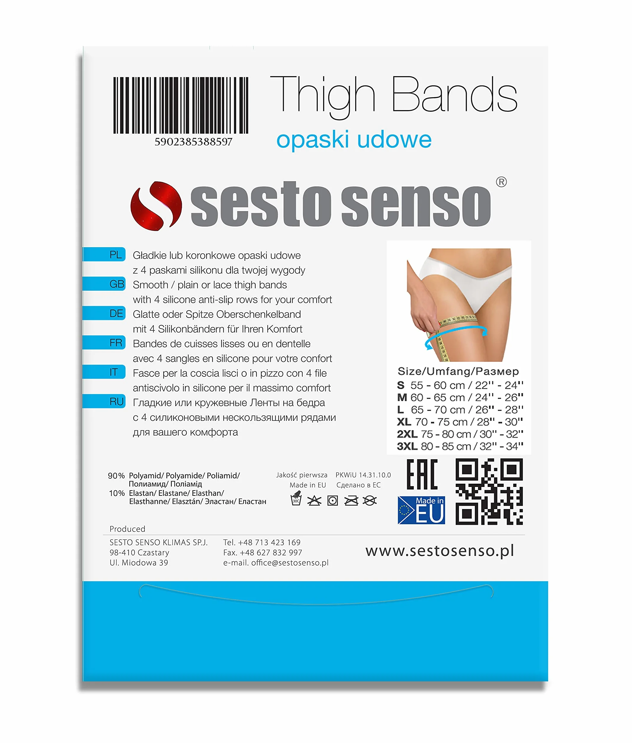 Sesto Senso opaski na uda, odporne na tarcie, przewiewne, oddychające, seksowne, elastyczne, z 4 silikonowymi paskami