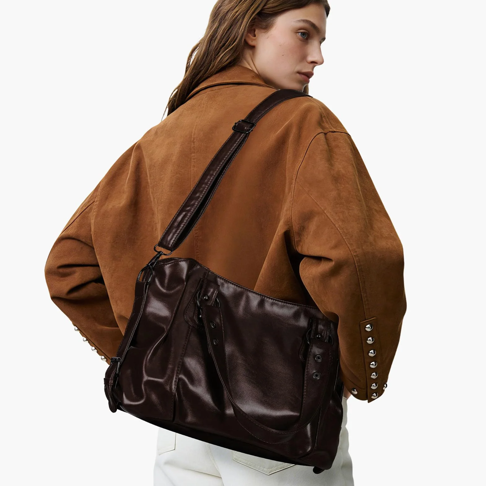 GSenhui Tote Bag damska torebka w stylu vintage, duża torba na ramię z wieloma kieszeniami, torba na ramię dla kobiet, duża, do szkoły, pracy
