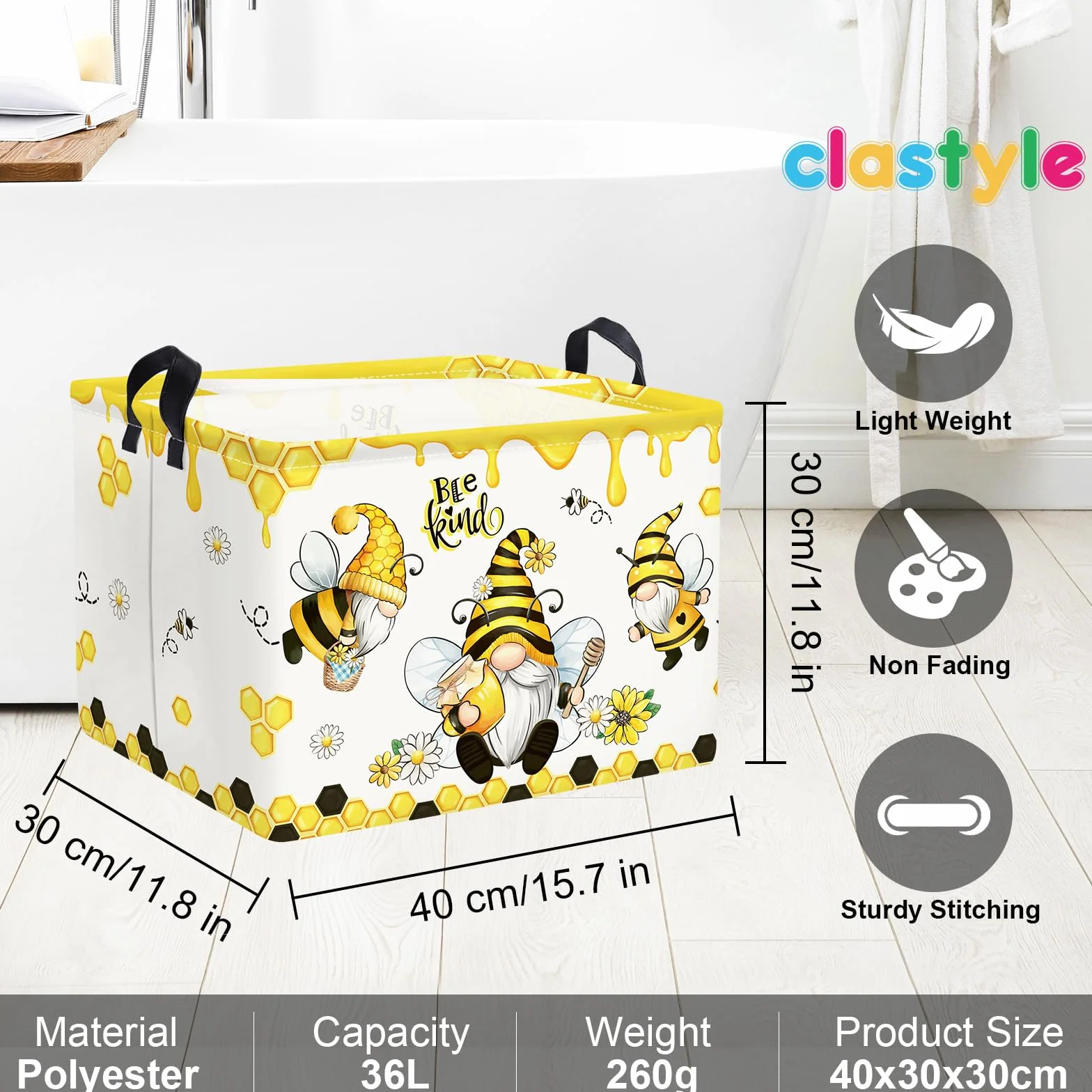 Clastyle Składany Kosz na Pranie dla Dzieci z Pokrywką 40x30x30 cm