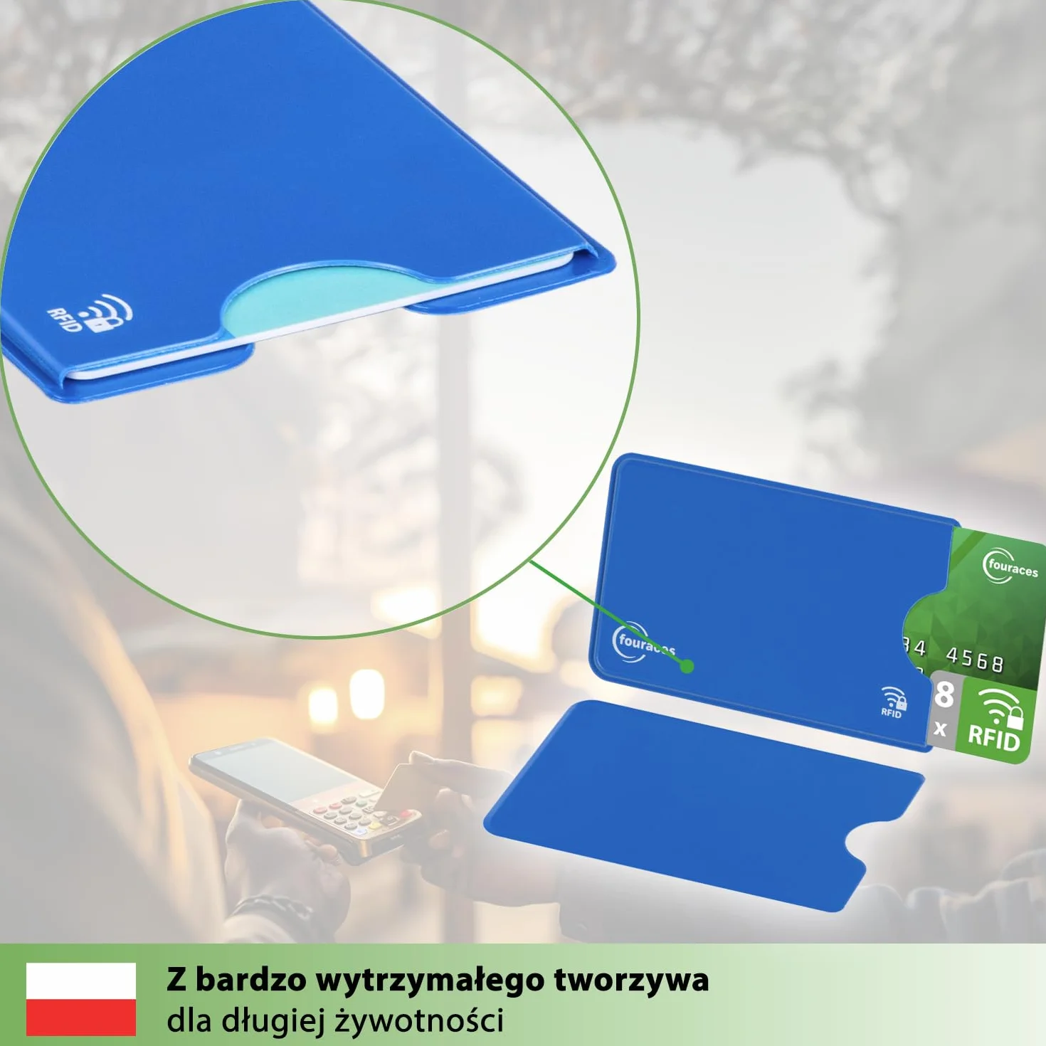 fouraces 8x Etui ochronne z blokadą RFID – różne kolory – ochrona przed kradzieżą danych – etui NFC – etui na karty kredytowe i karty EC, etui na karty EC dla kart bankowych
