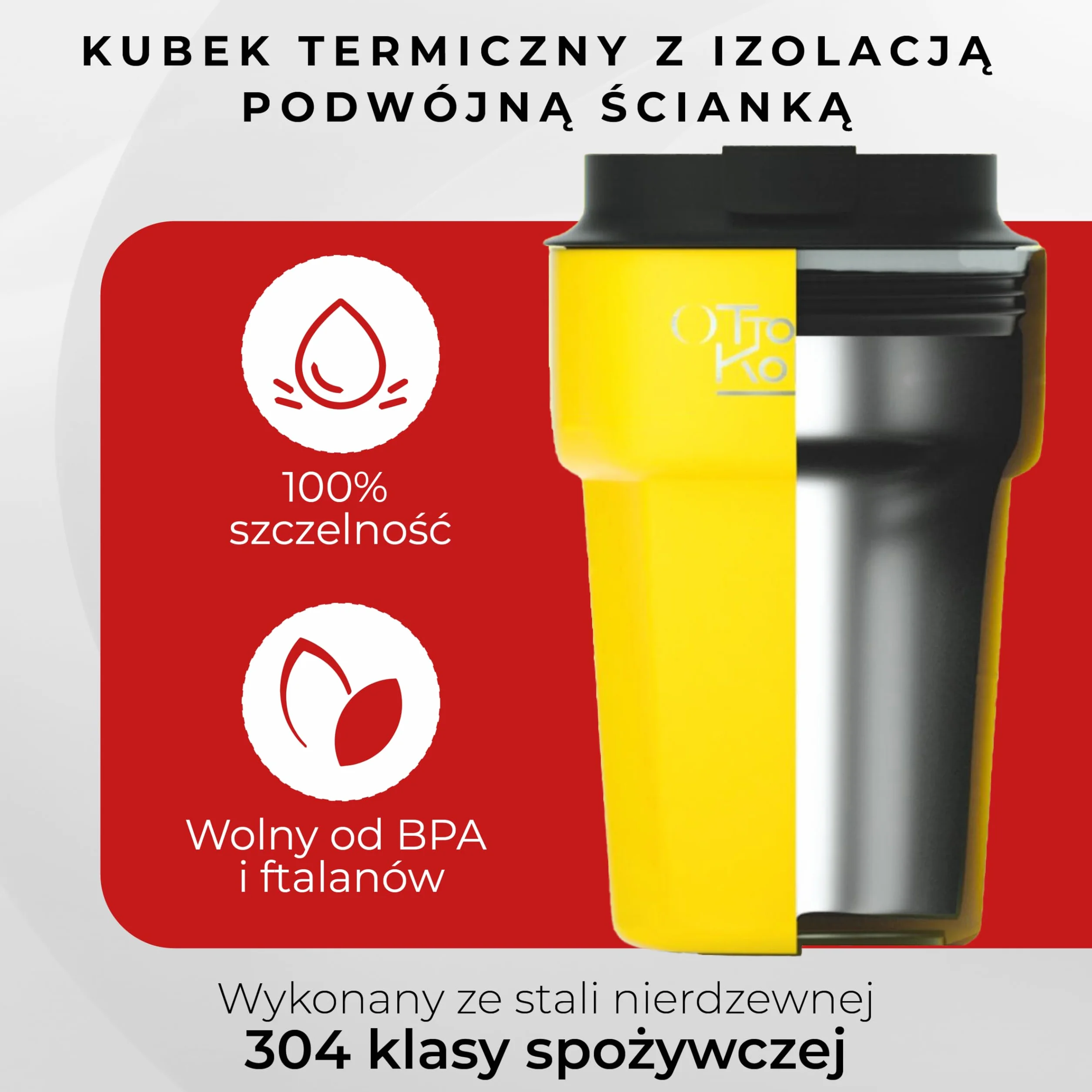 Otto Koning Termo kubek izolowany 350ML stalowy do kawy (Żółty)