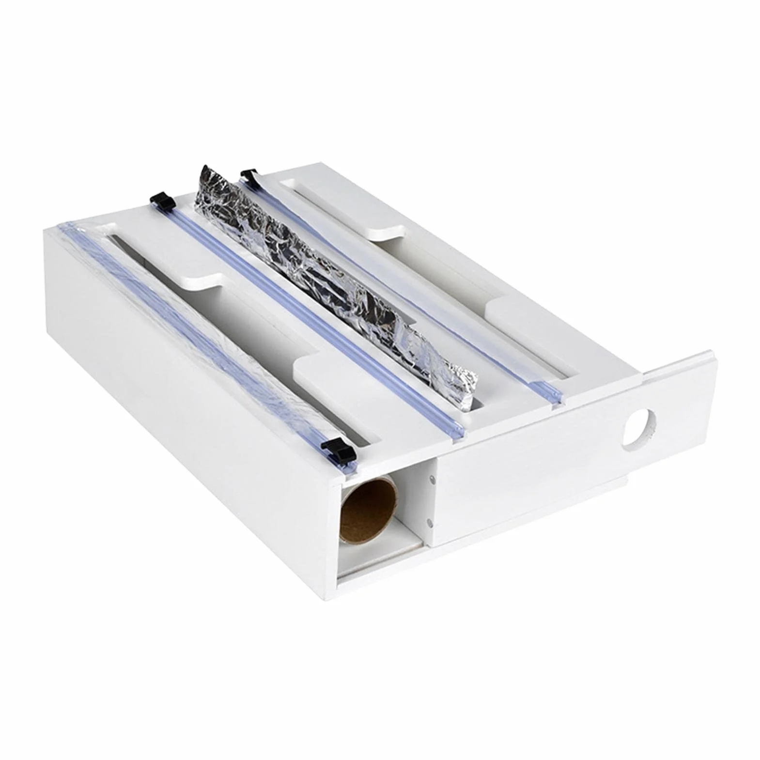 Bambusowy dozownik do owijania 3 w 1 z obcinaczem – na rolki 33 cm, papier pergaminowy i folia aluminiowa